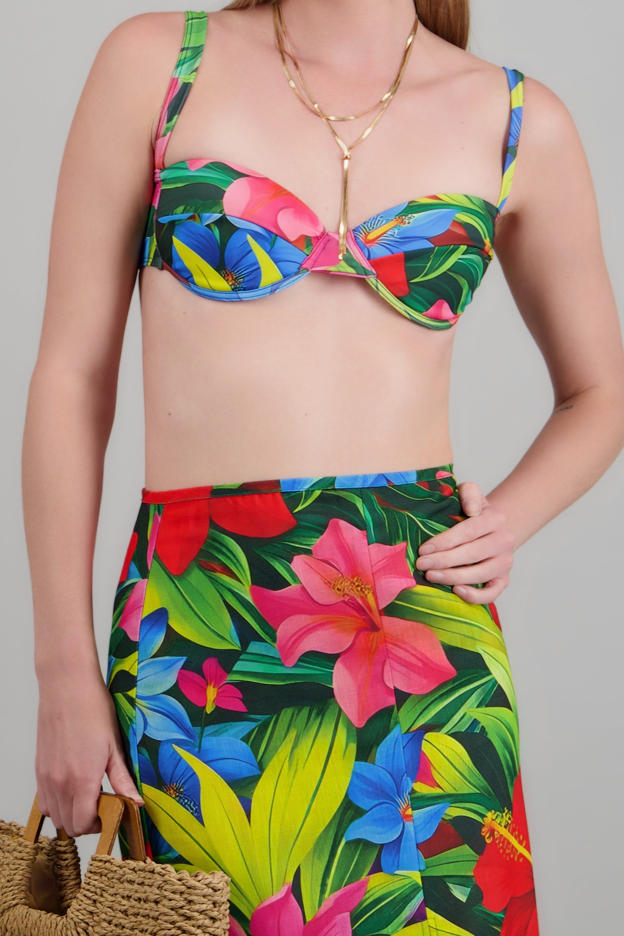 Salida maxi estampado tropical abertura MULTICOLOR