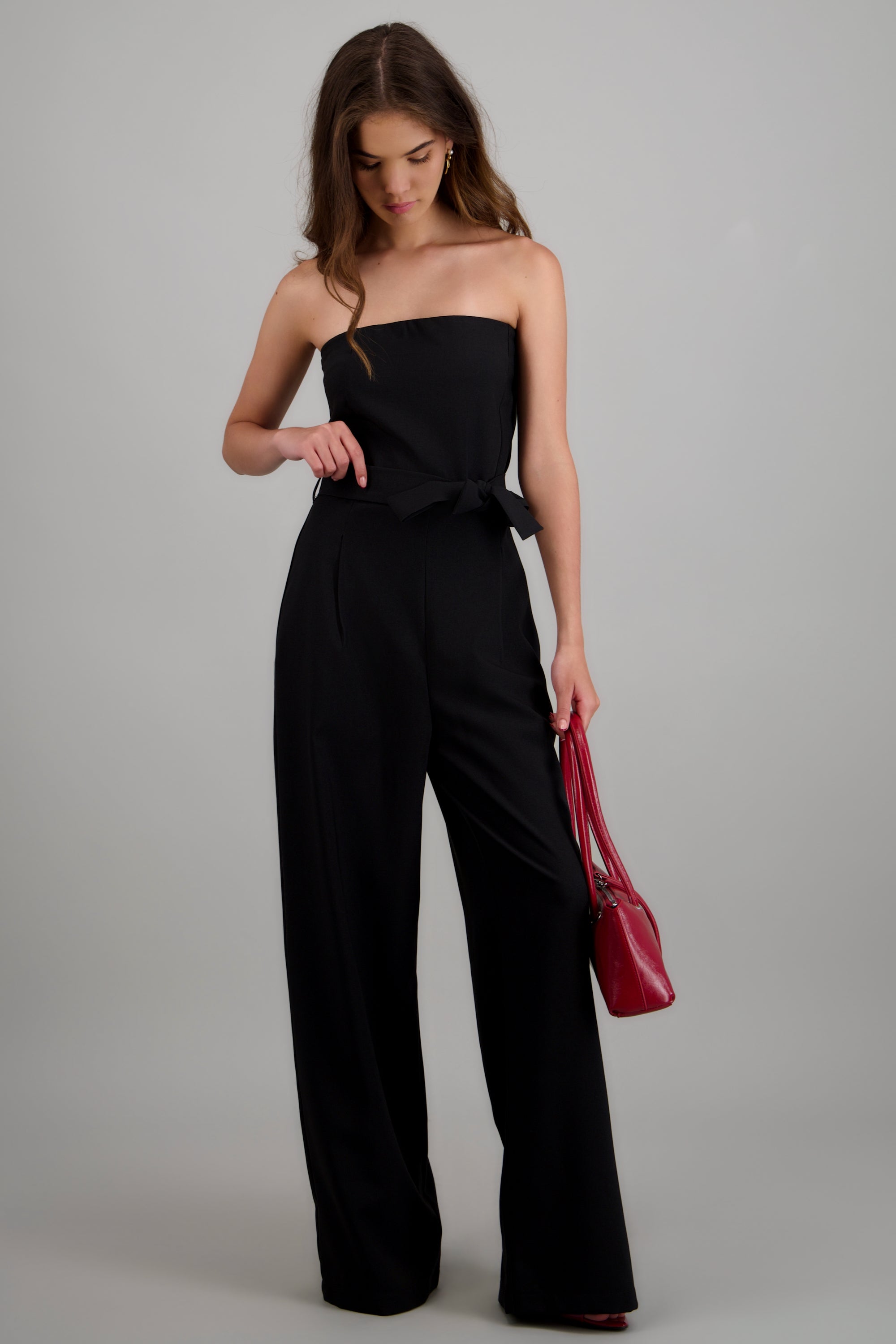 Jumpsuit strapless detalle cinturon NEGRO