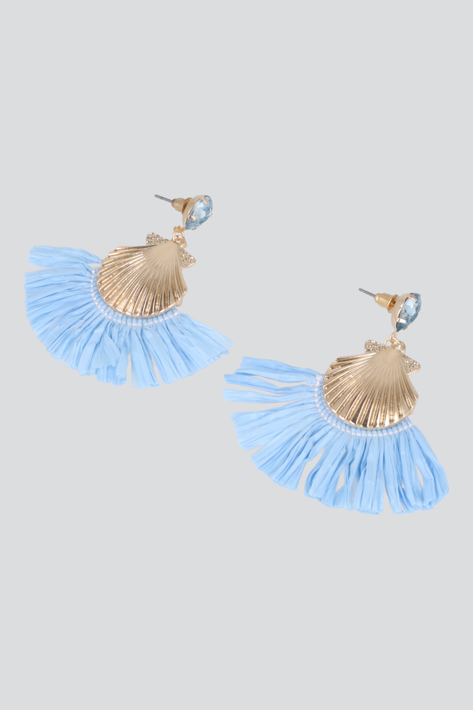 ARETES CONCHA DET RAFIA AZUL