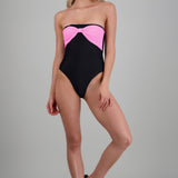 Traje de baño strapless moño contraste