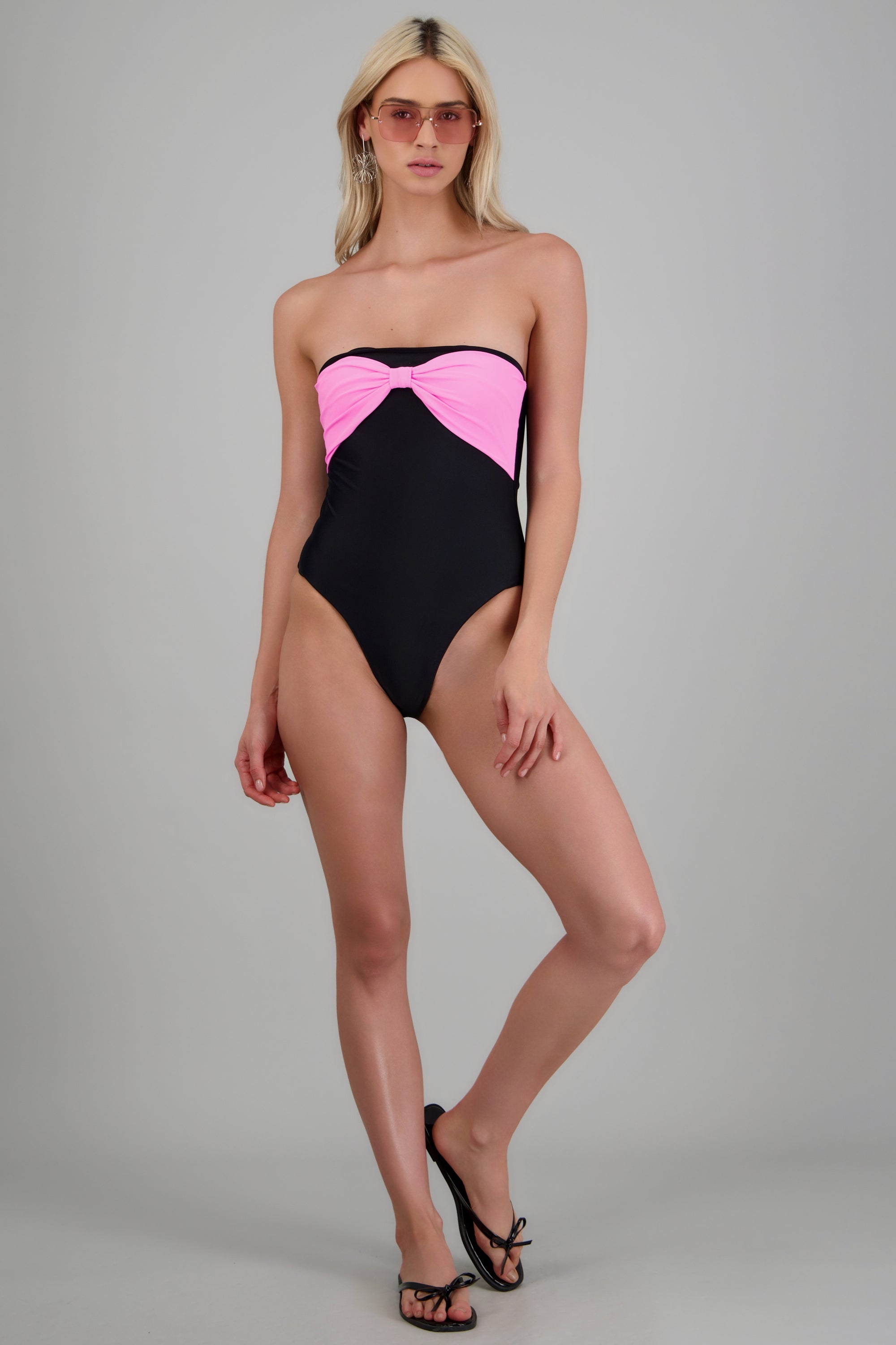 Traje de baño strapless moño contraste NEGRO COMBO