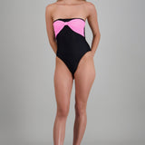 Traje de baño strapless moño contraste