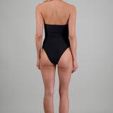 Traje de baño strapless moño contraste