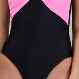 Traje de baño strapless moño contraste