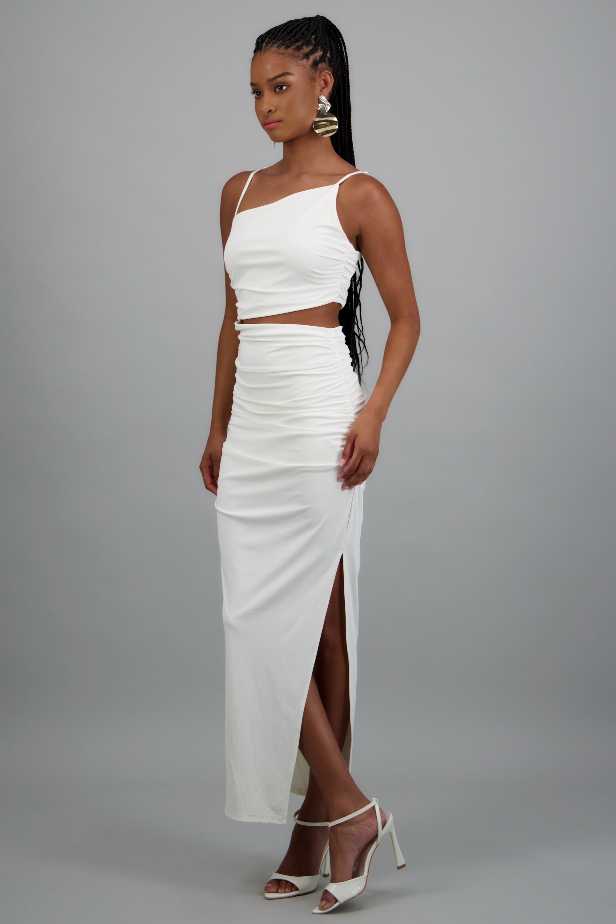 Vestido maxi asimétrico corte asimétrico HUESO