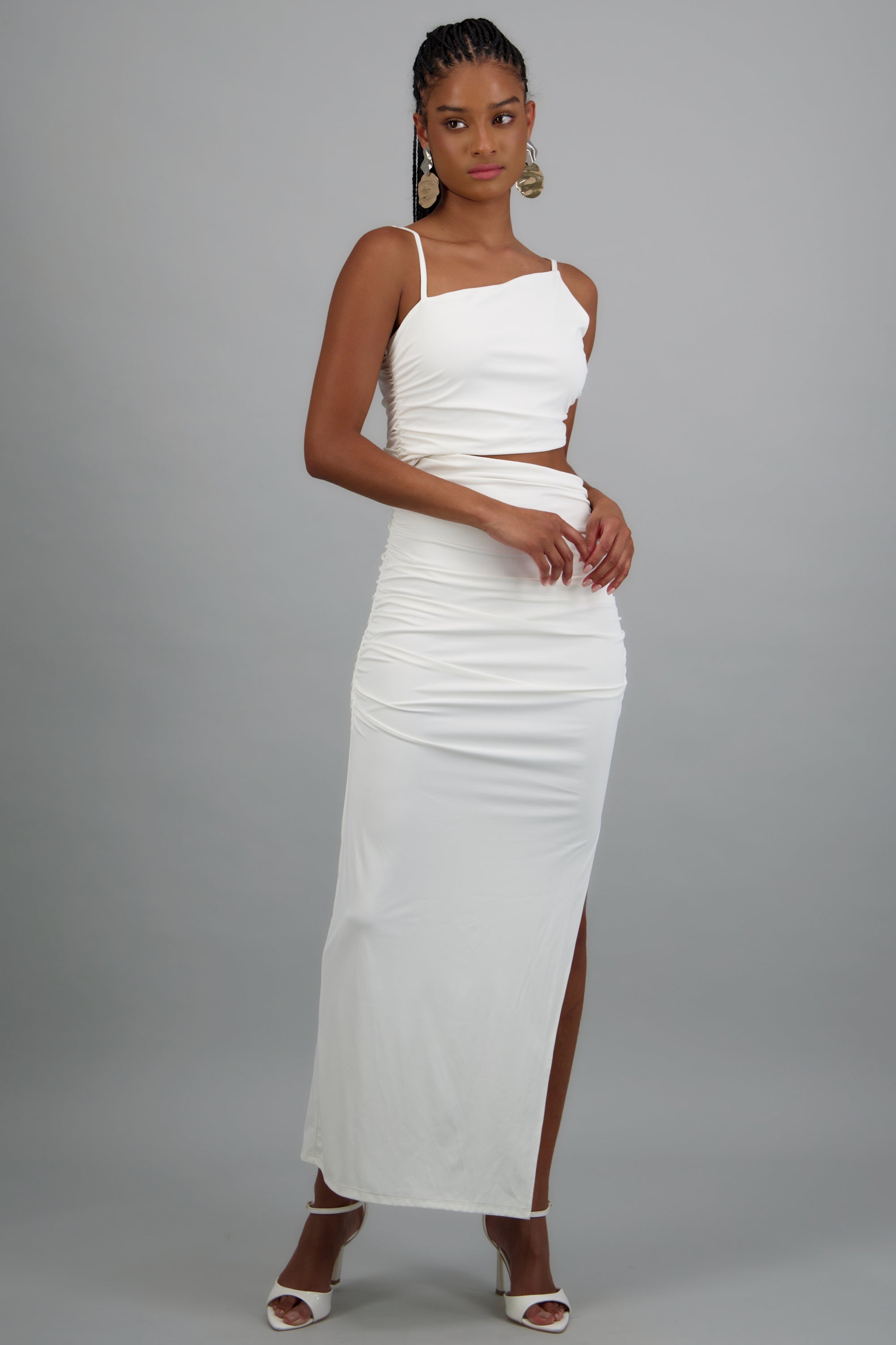 Vestido maxi asimétrico corte asimétrico HUESO