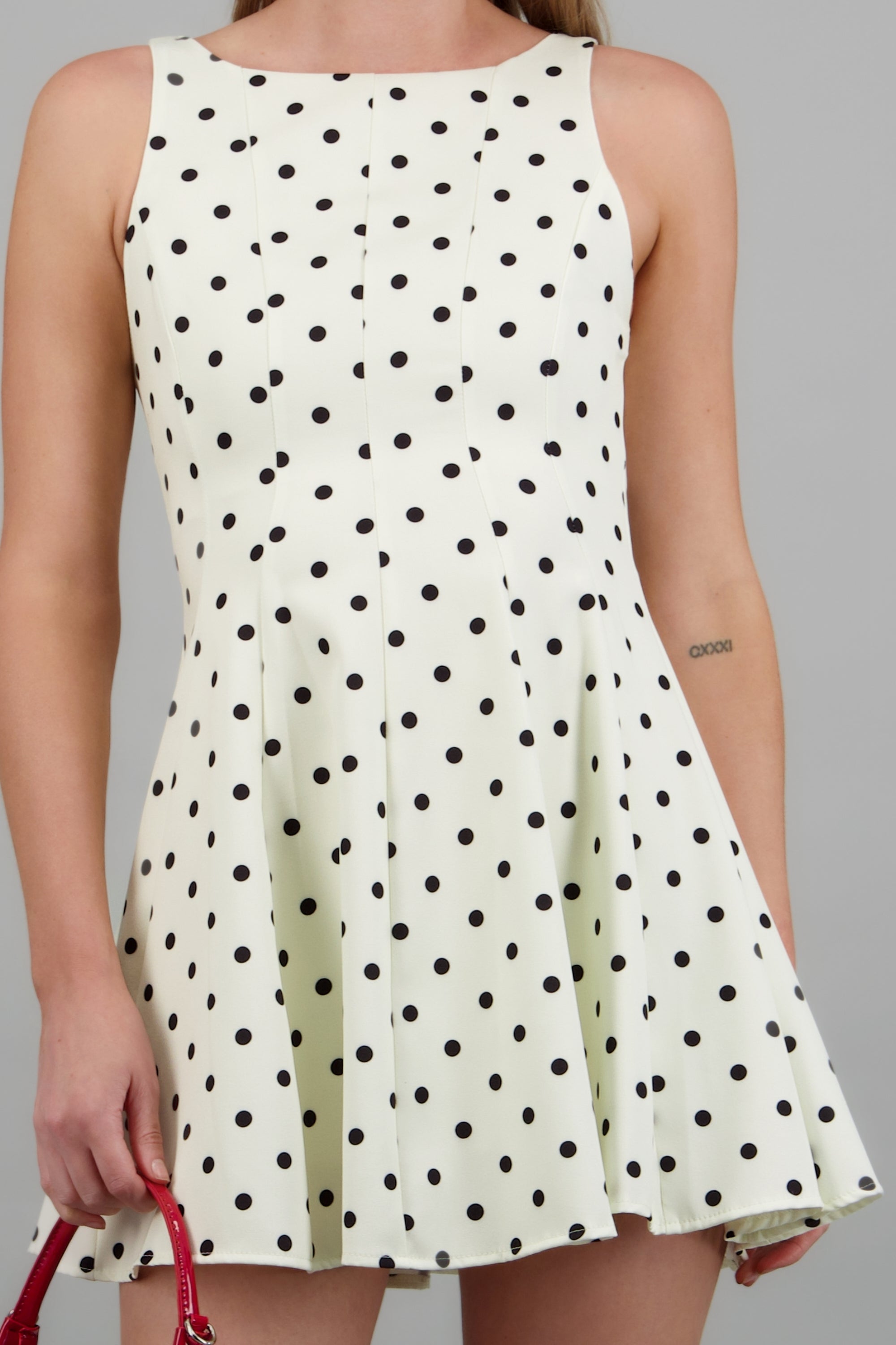 Vestido mini amplio polka dots HUESO COMBO