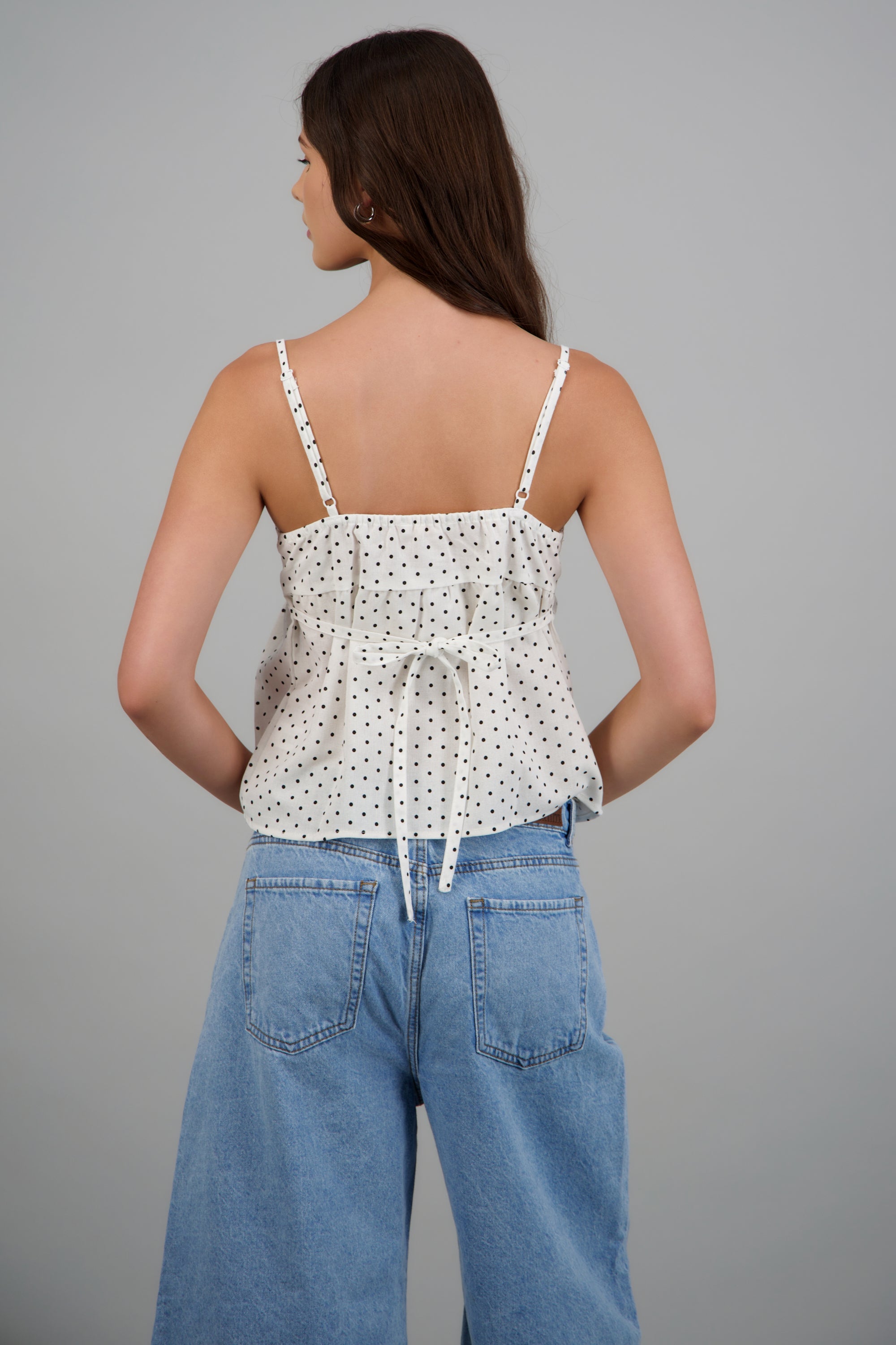 Top tirantes escote v estampado polkas BLANCO COMBO