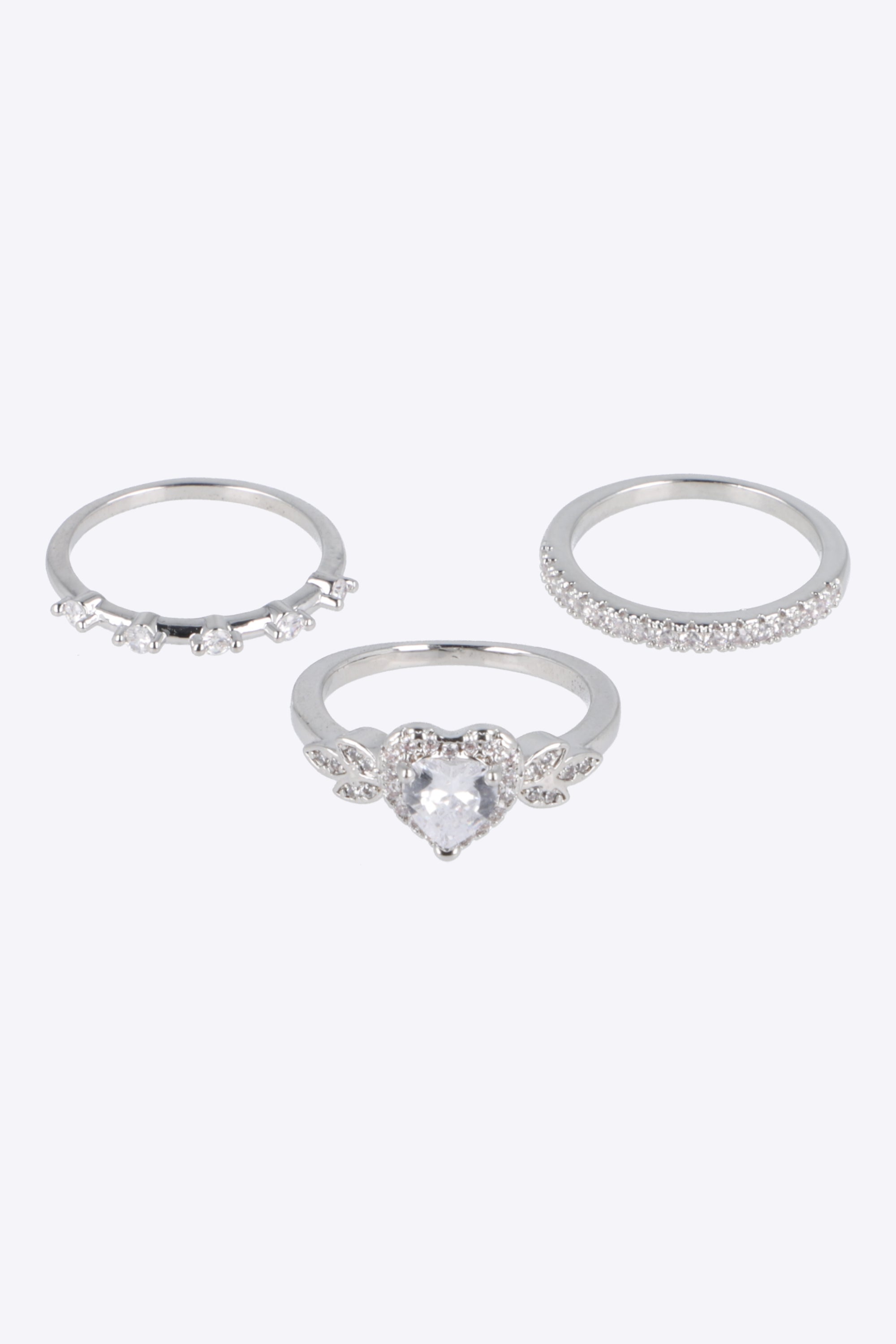 Anillo 3l lineas corazón brillos pq PLATA