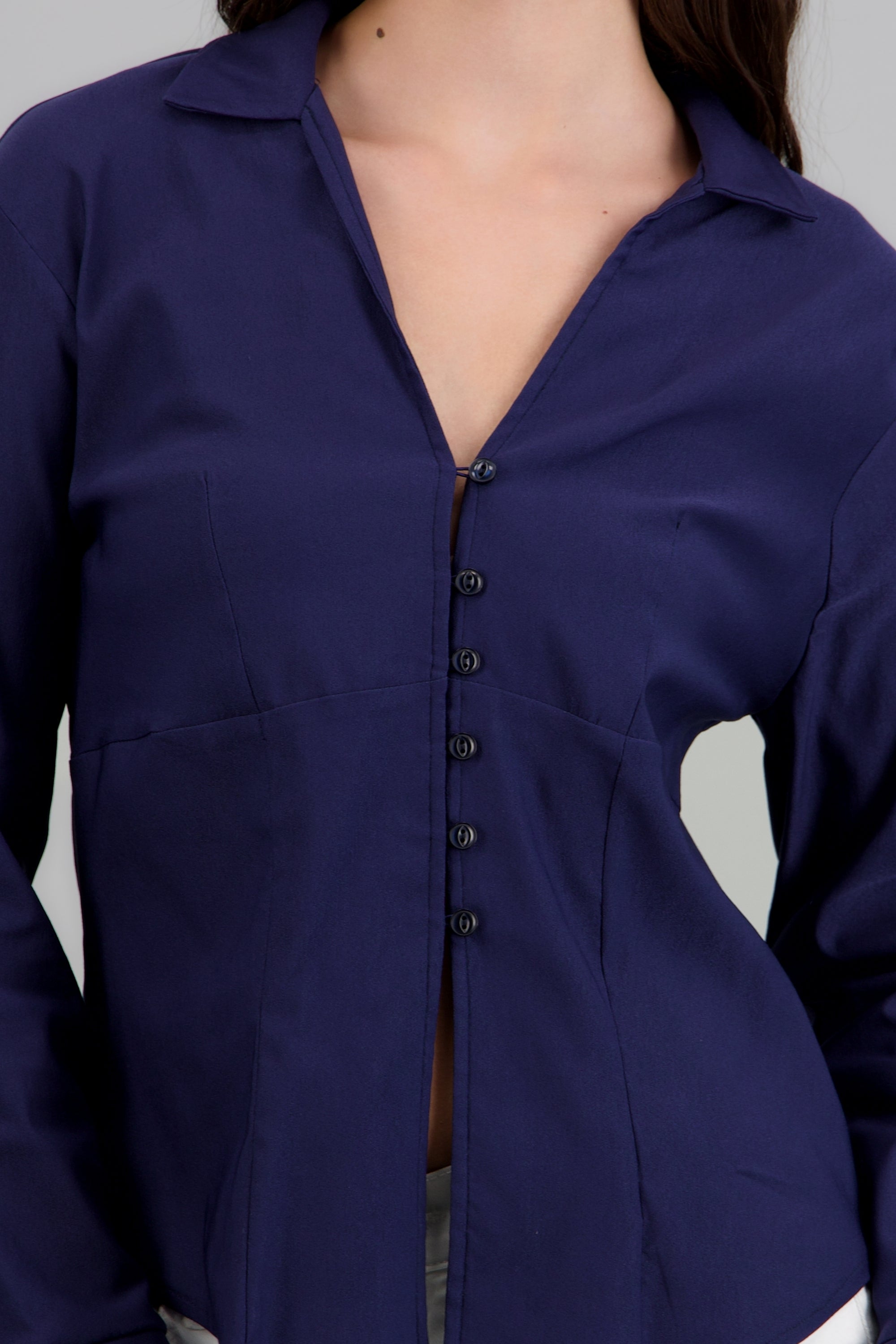 Camisa escote profundo manga larga MARINO