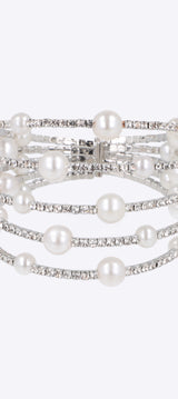 Cuff 5 lineas brillos mulri perlas