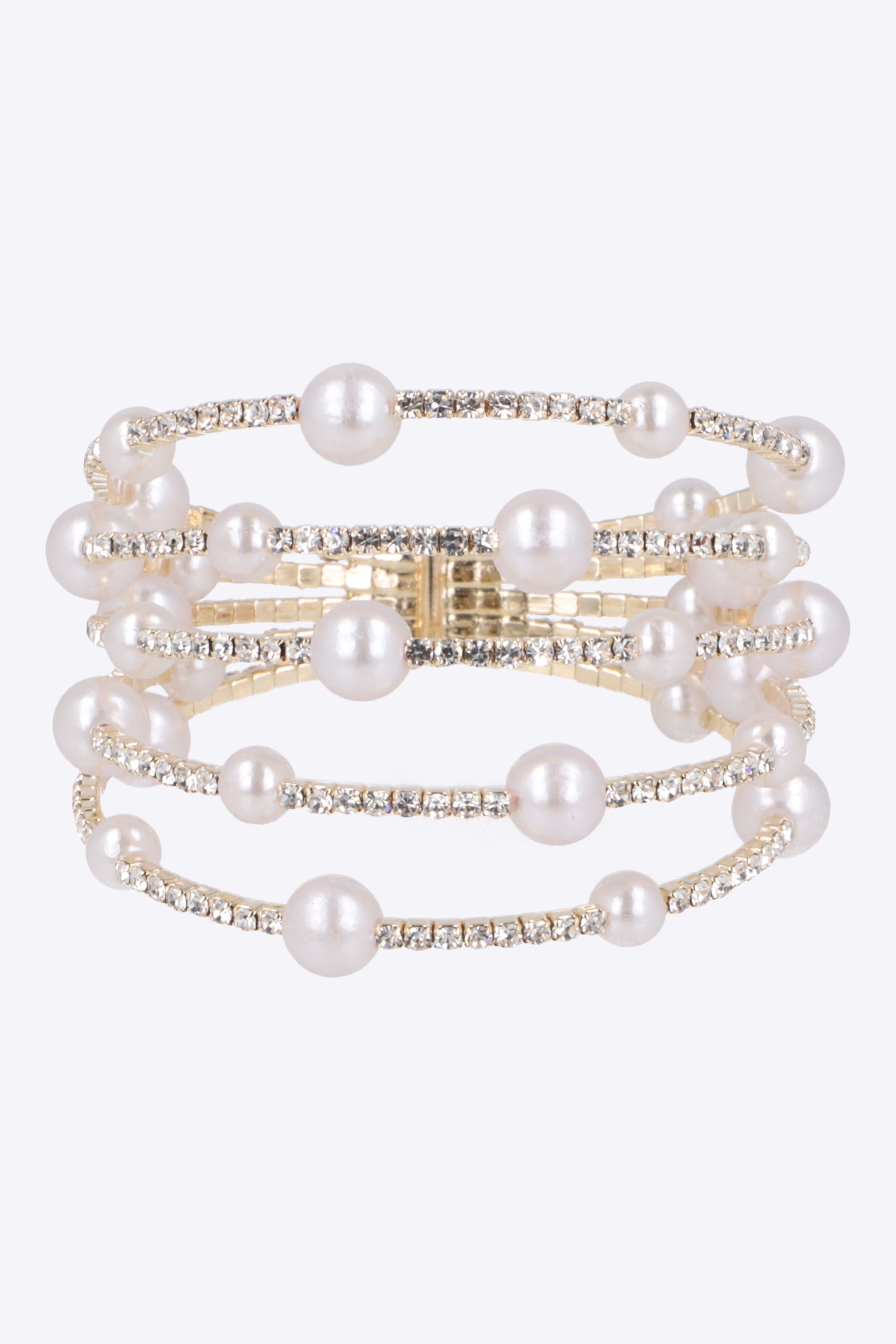Cuff 5 lineas brillos mulri perlas