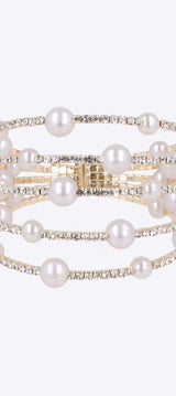 Cuff 5 lineas brillos mulri perlas