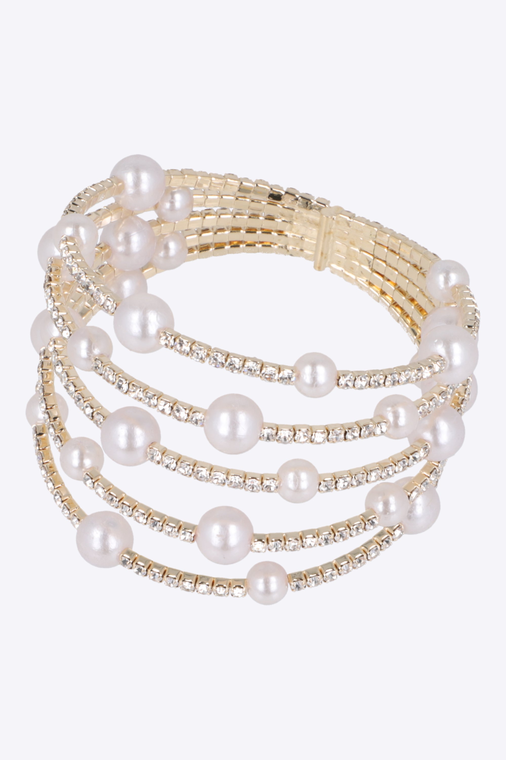 Cuff 5 lineas brillos mulri perlas