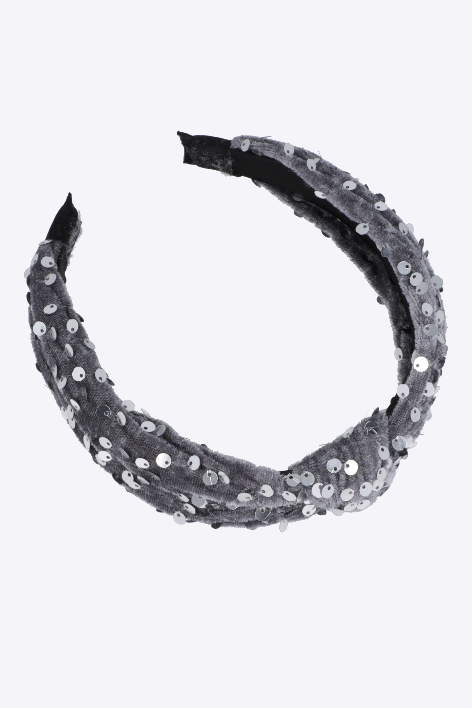 Diadema nudo velvet lentejuela PLATA