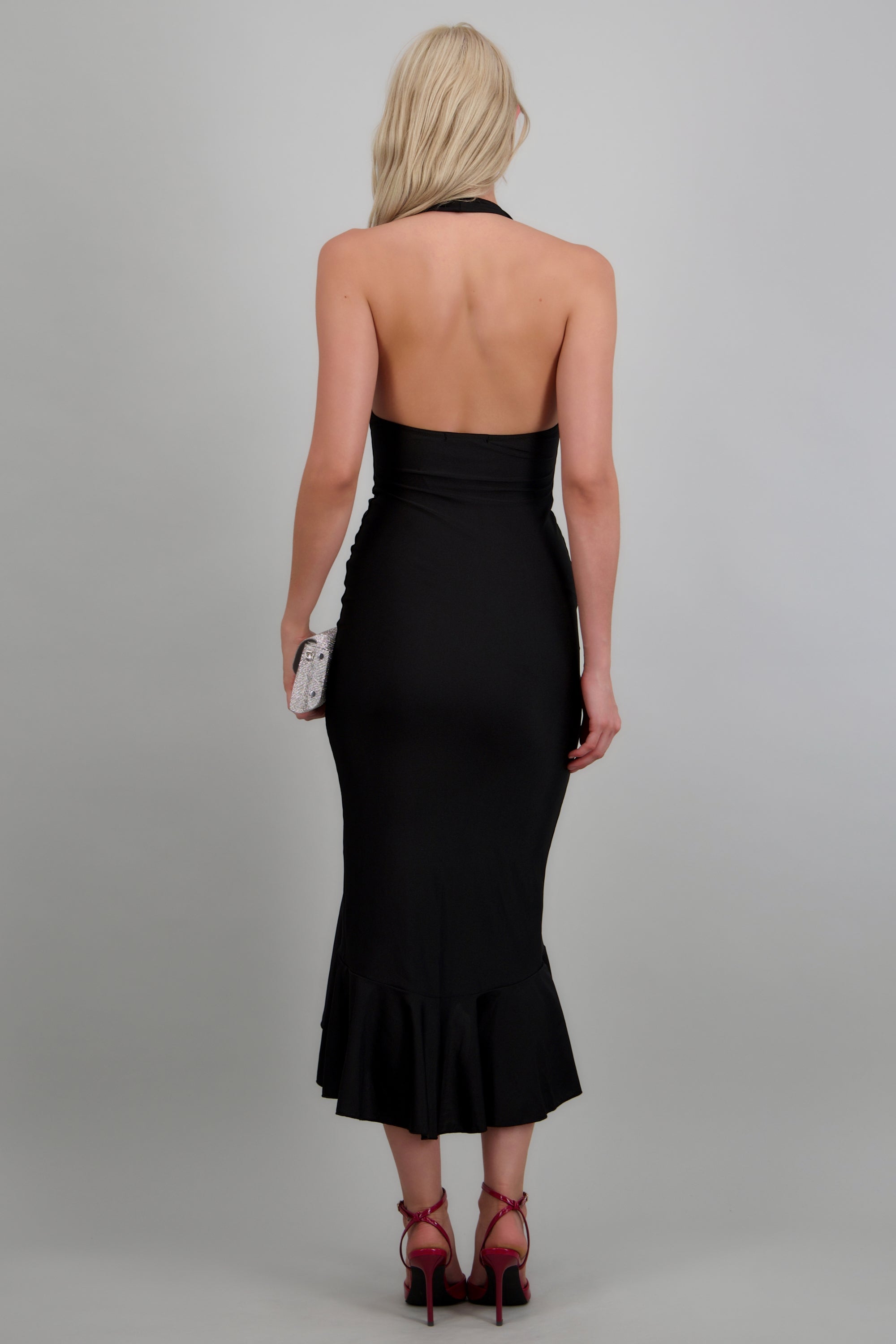 Vestido halter satinado liso NEGRO