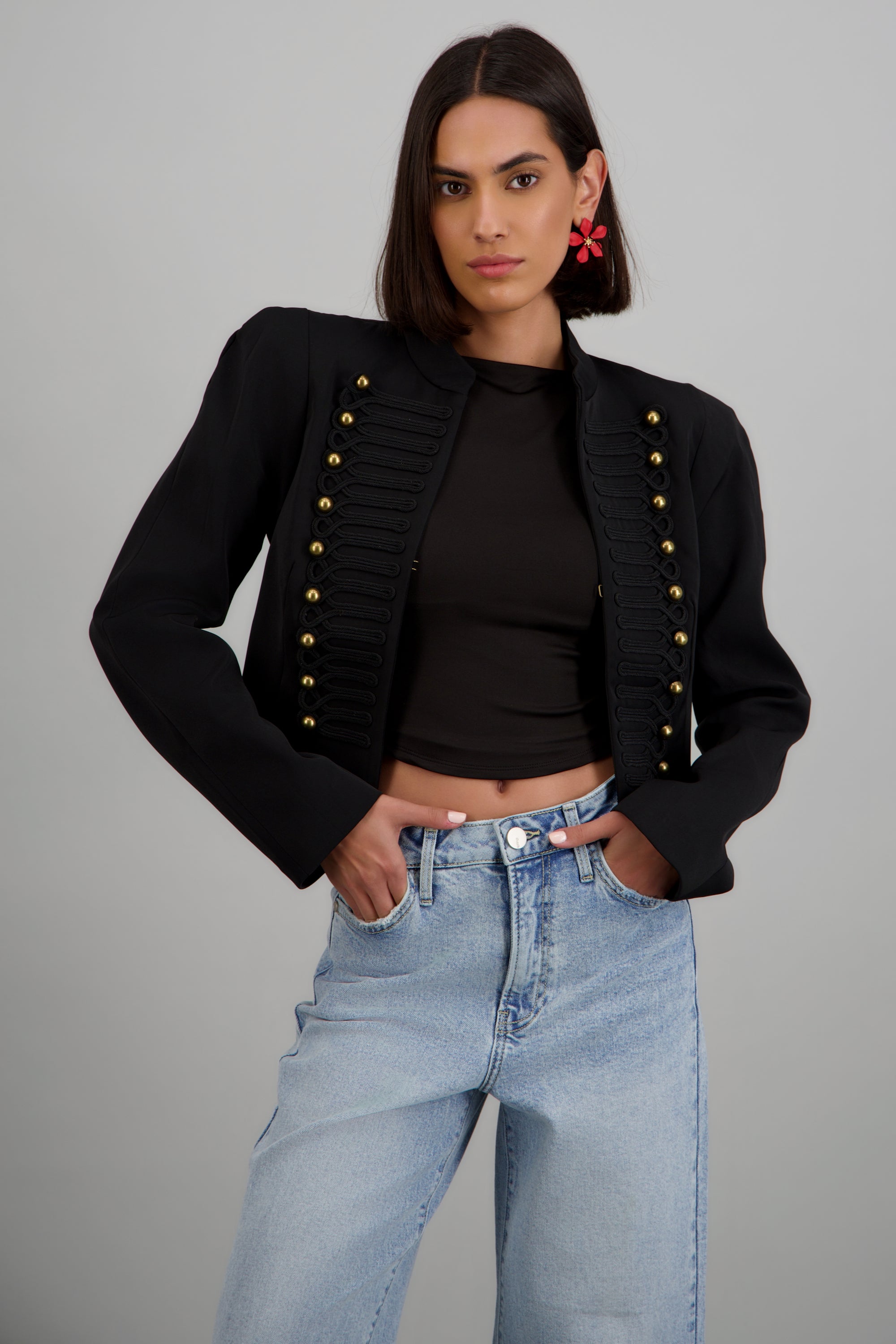 Saco estilo napoleon con botones NEGRO