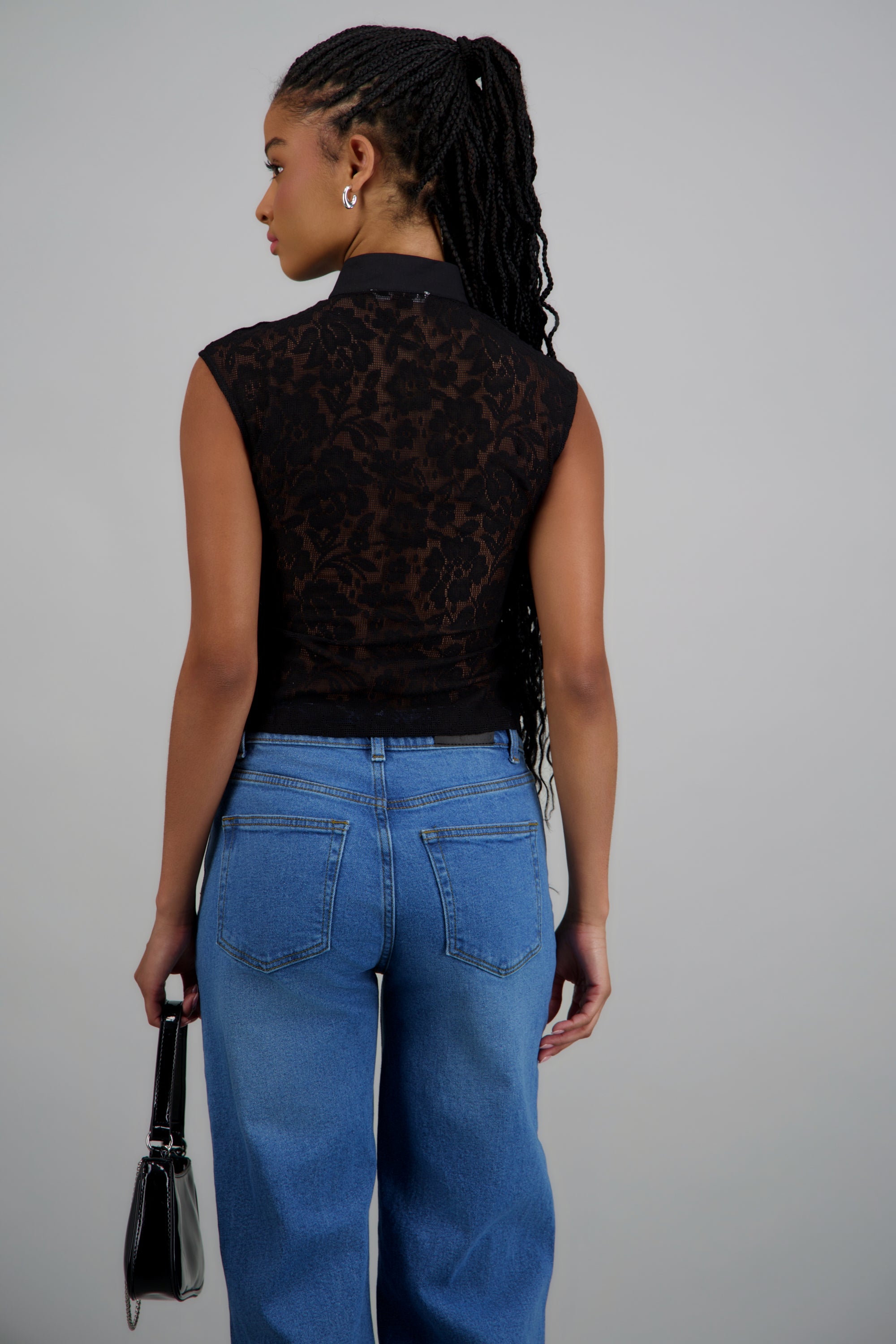 Top encaje botones laterales NEGRO