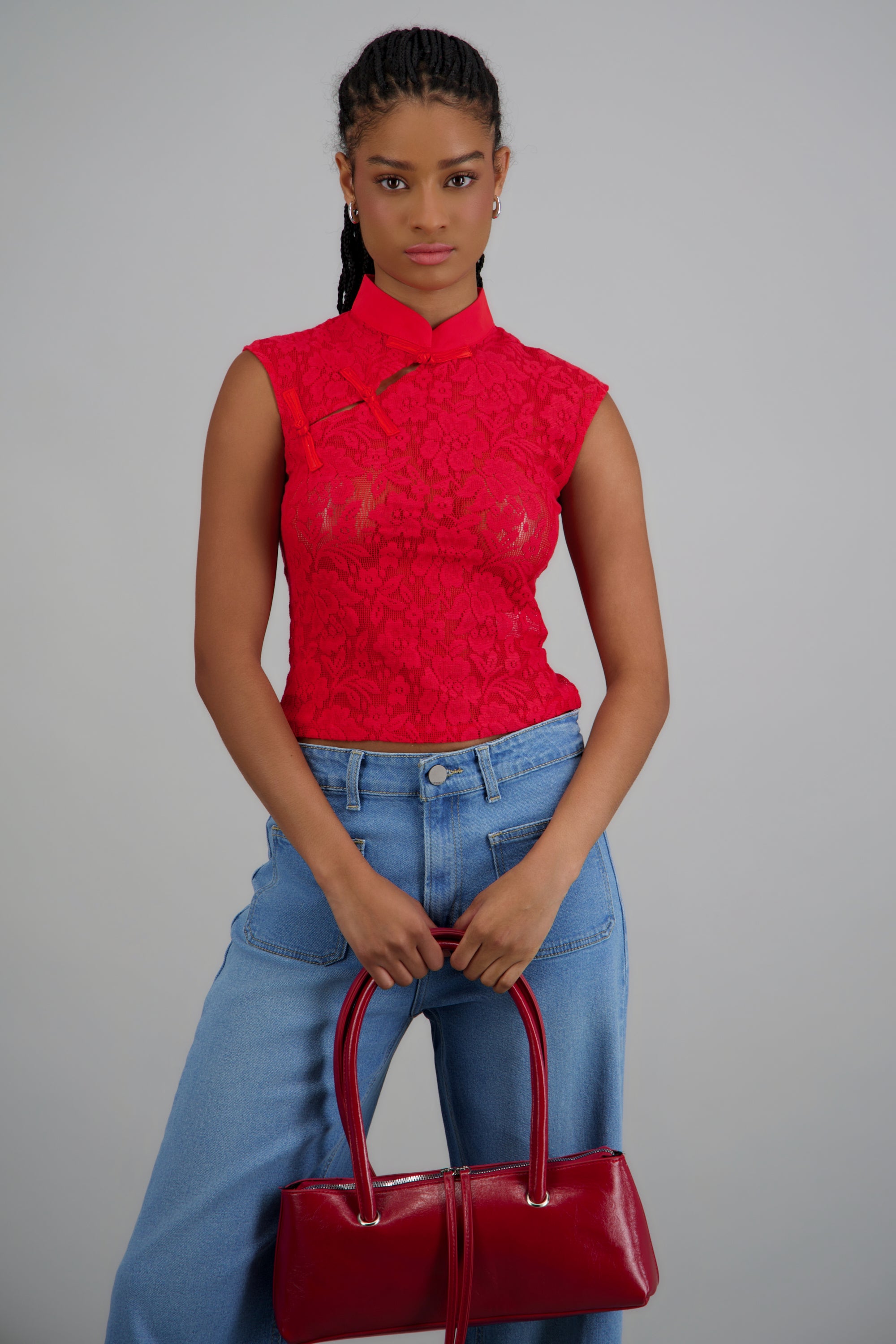 Top encaje botones laterales ROJO