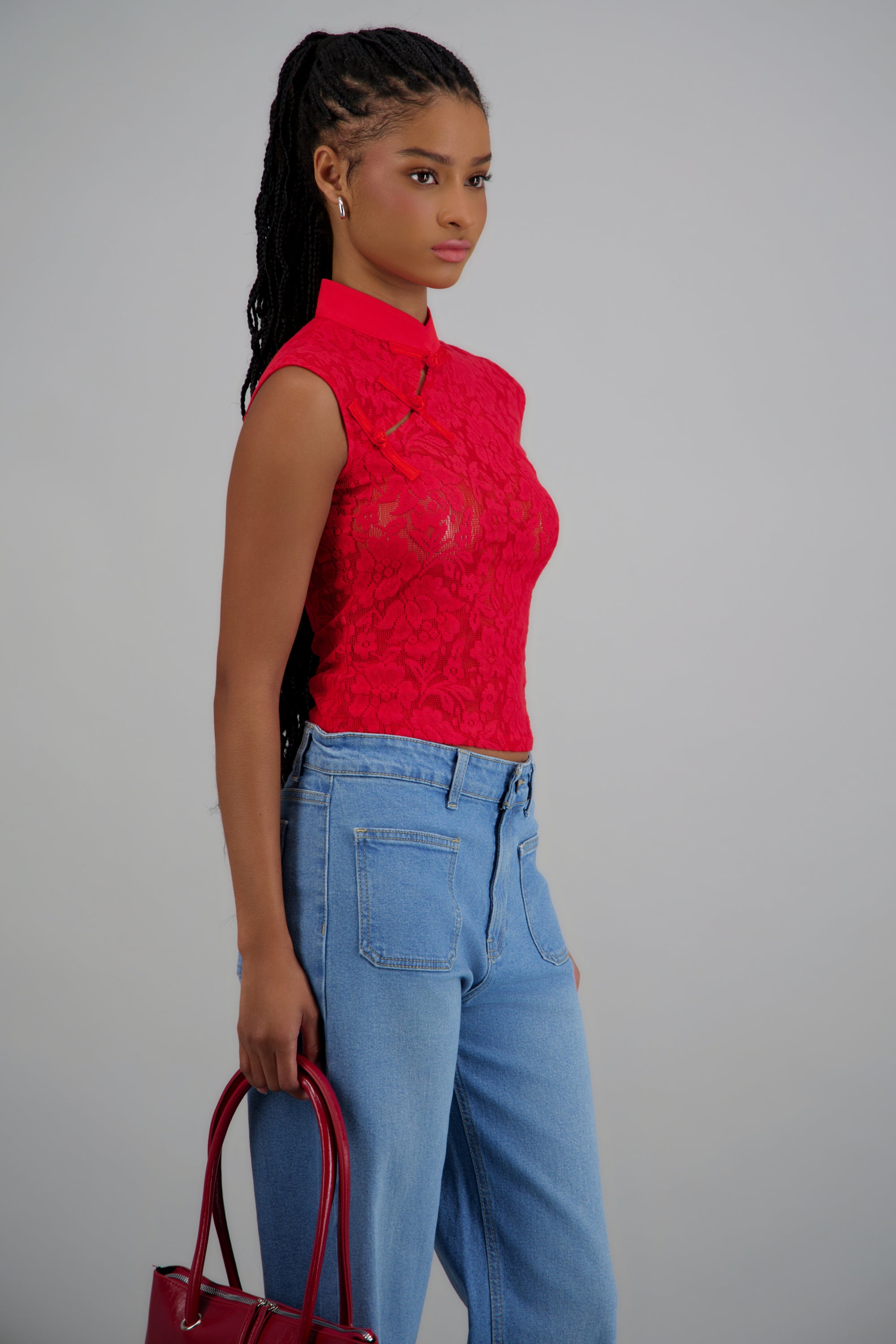 Top encaje botones laterales ROJO