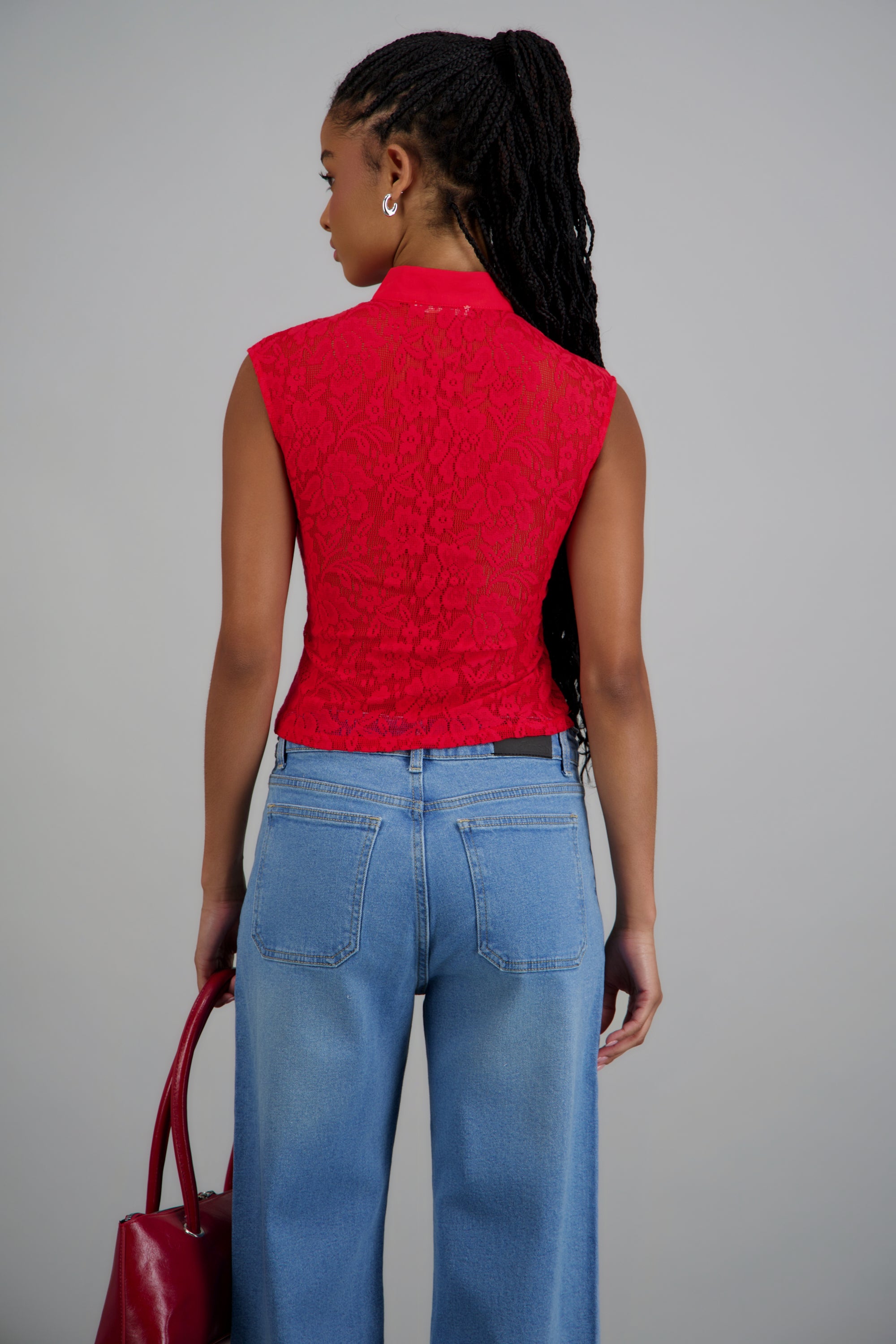 Top encaje botones laterales ROJO