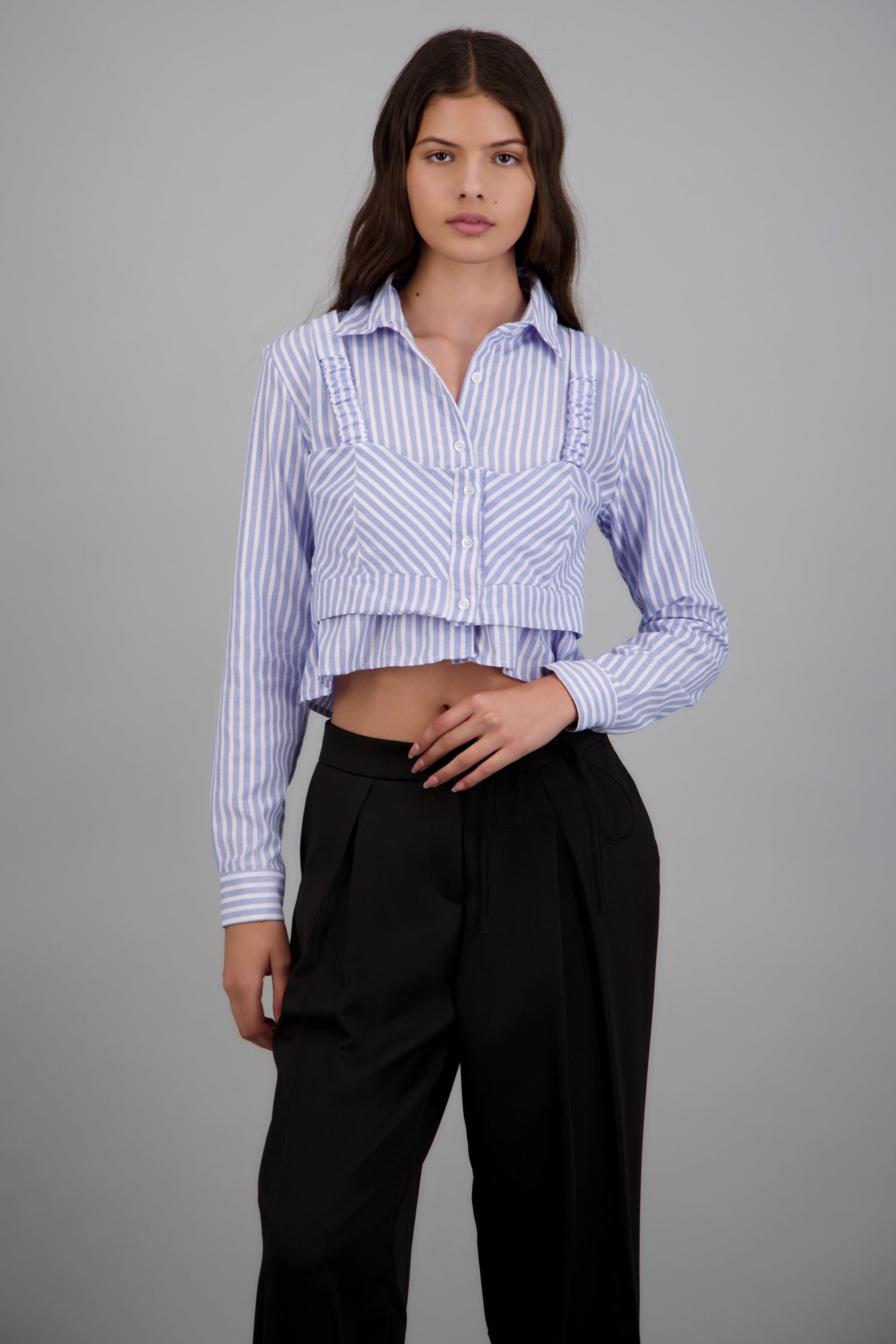 Camisa detalle sobre top con botones AZUL COMBO