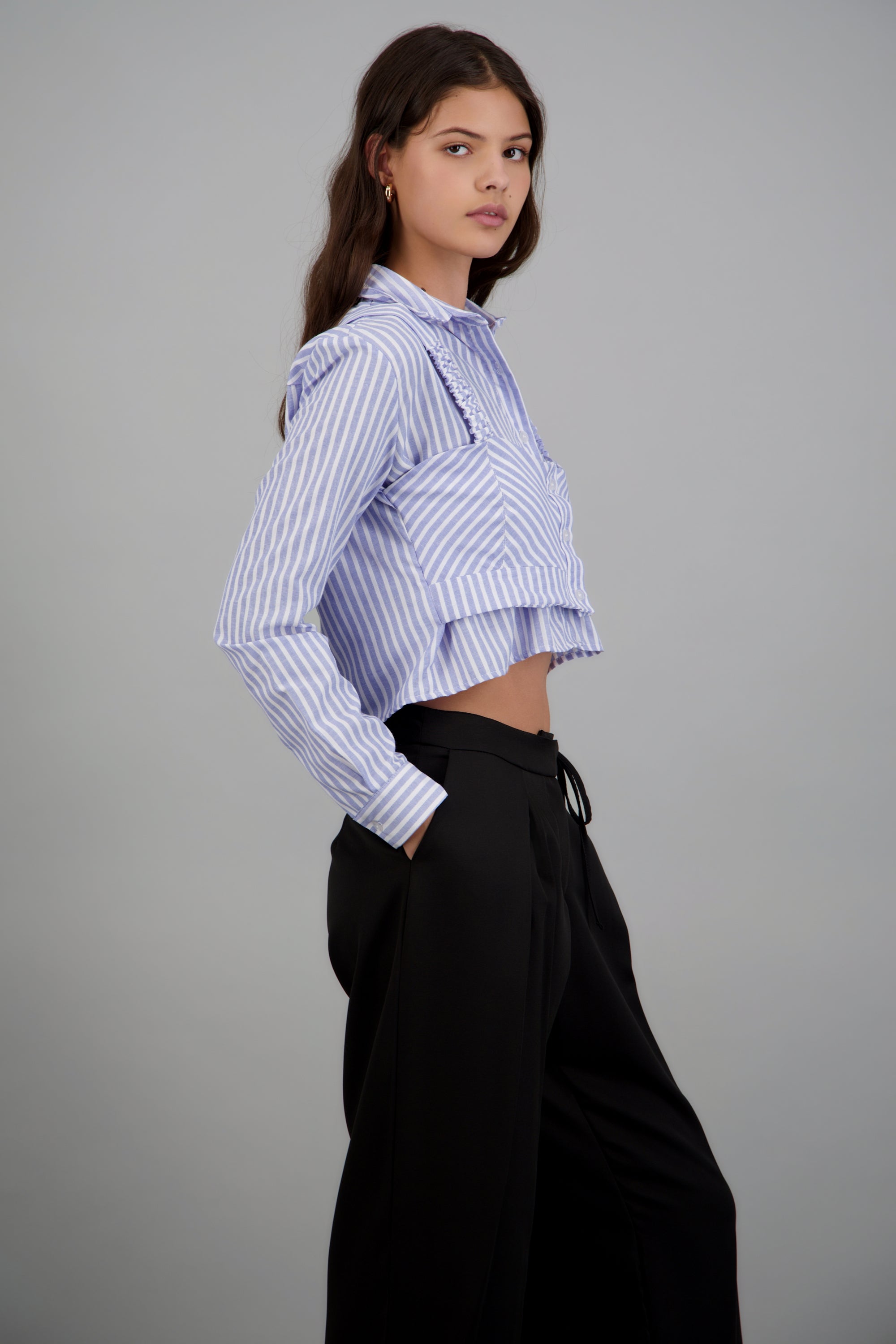 Camisa detalle sobre top con botones AZUL COMBO