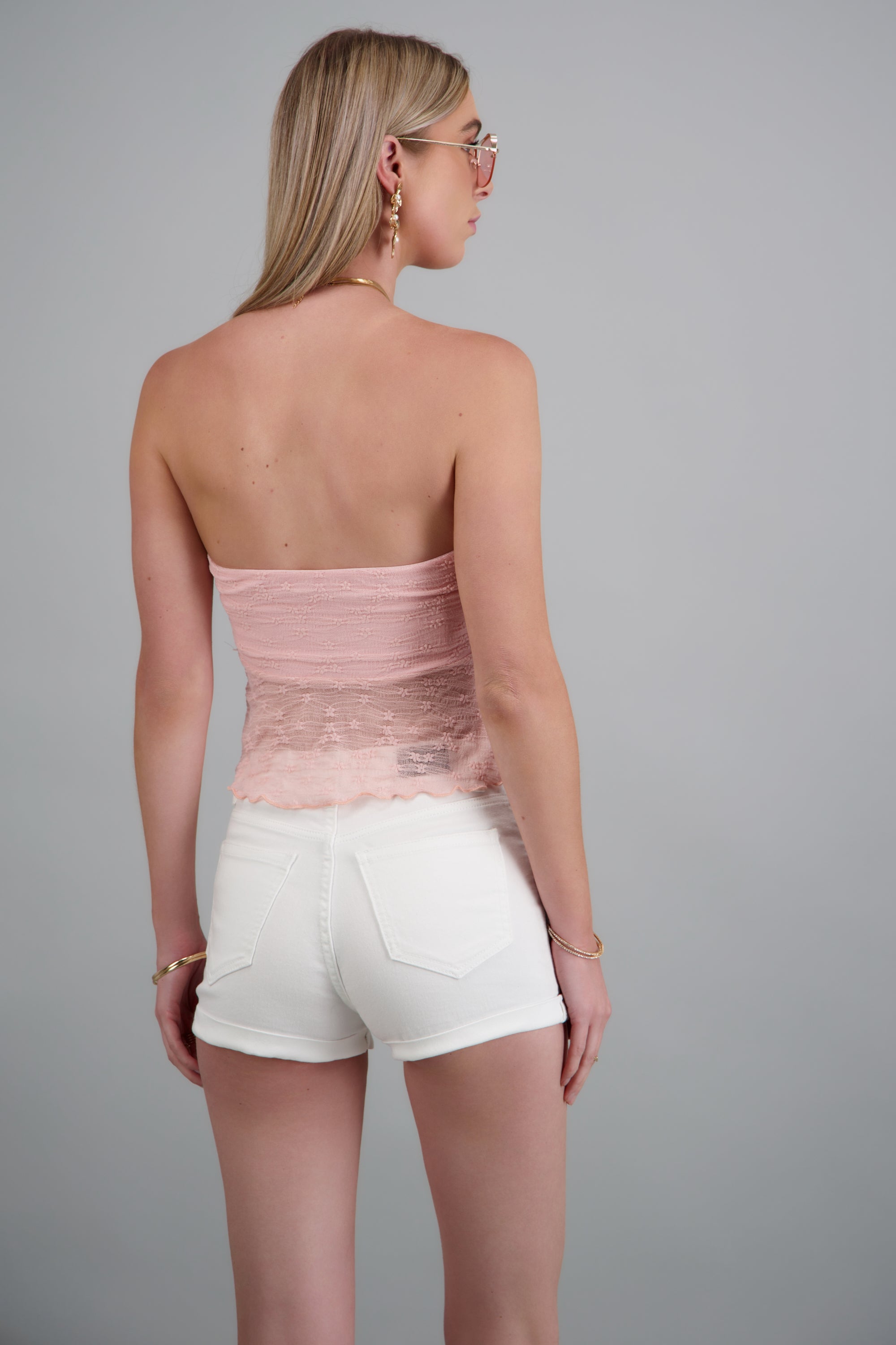 Top strapless textura ROSA PASTEL