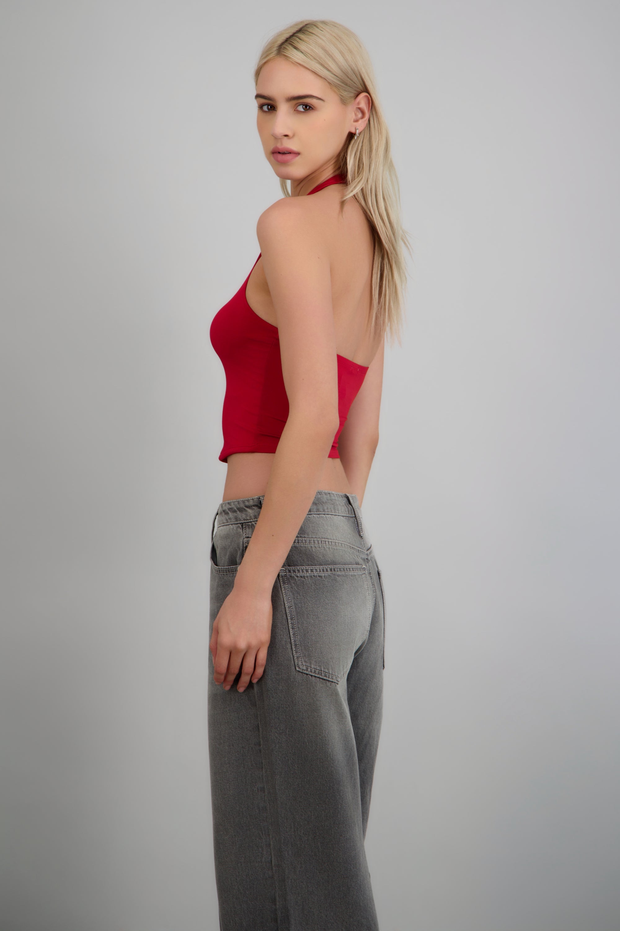 Top halter liso ROJO QUEMADO
