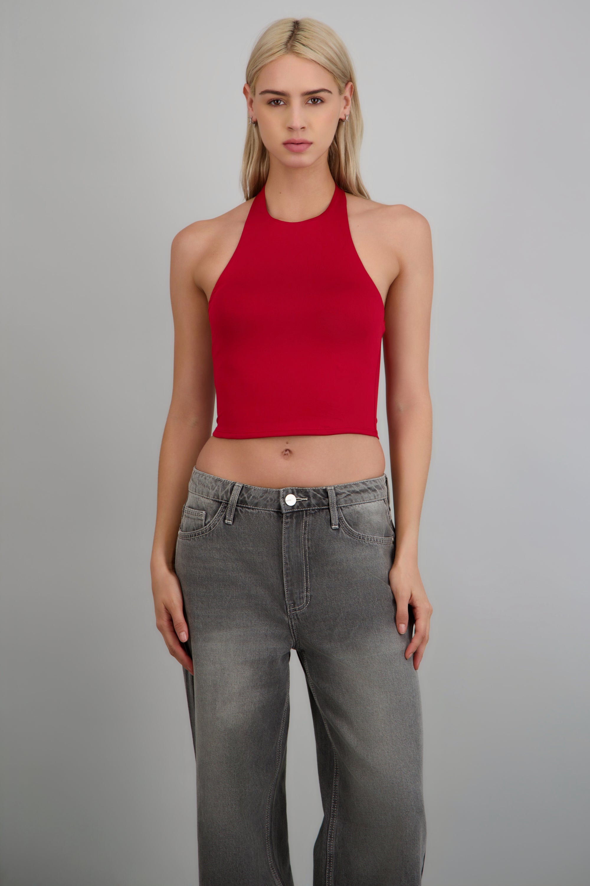 Top halter liso ROJO QUEMADO