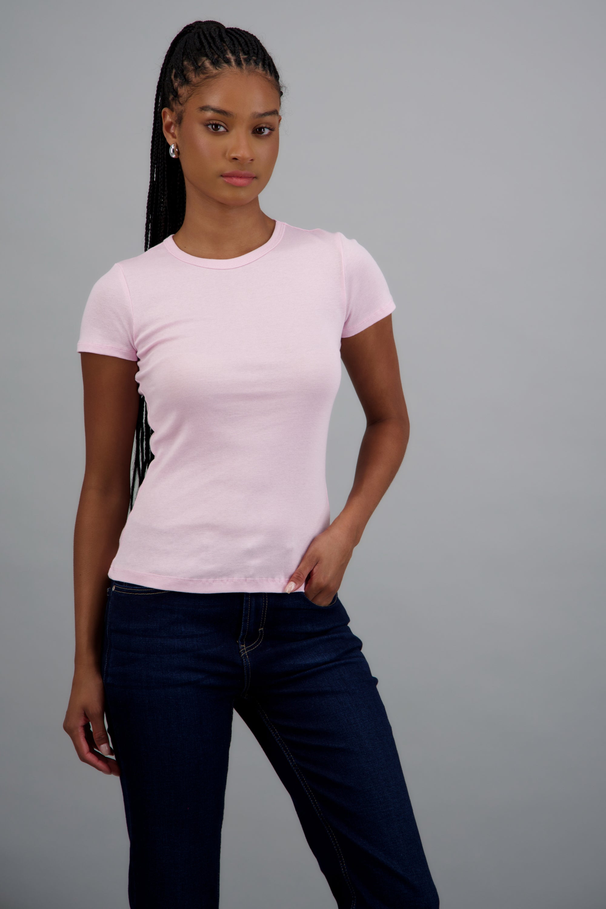Top manga corta rib liso ROSA PASTEL