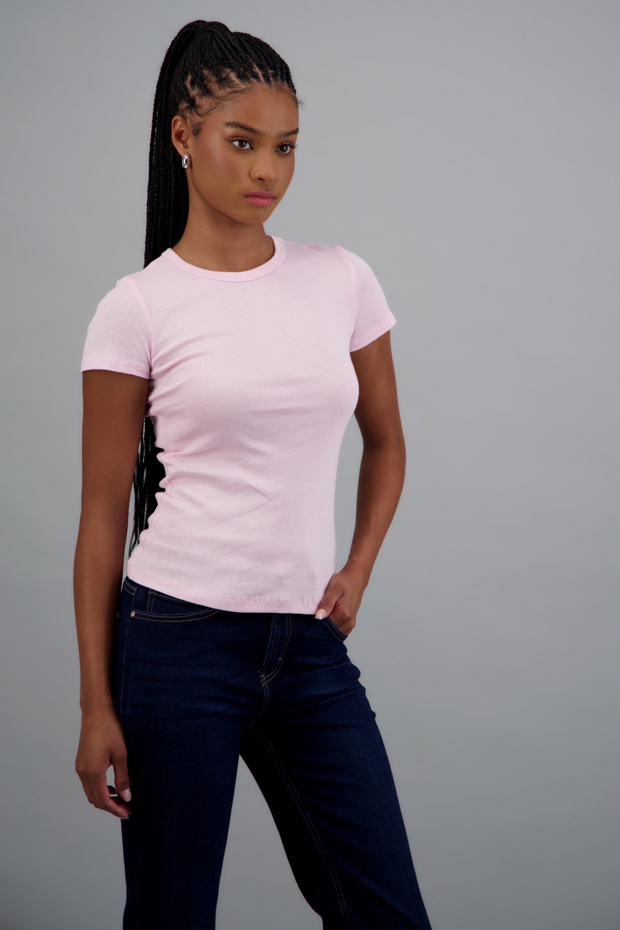 Top manga corta rib liso ROSA PASTEL