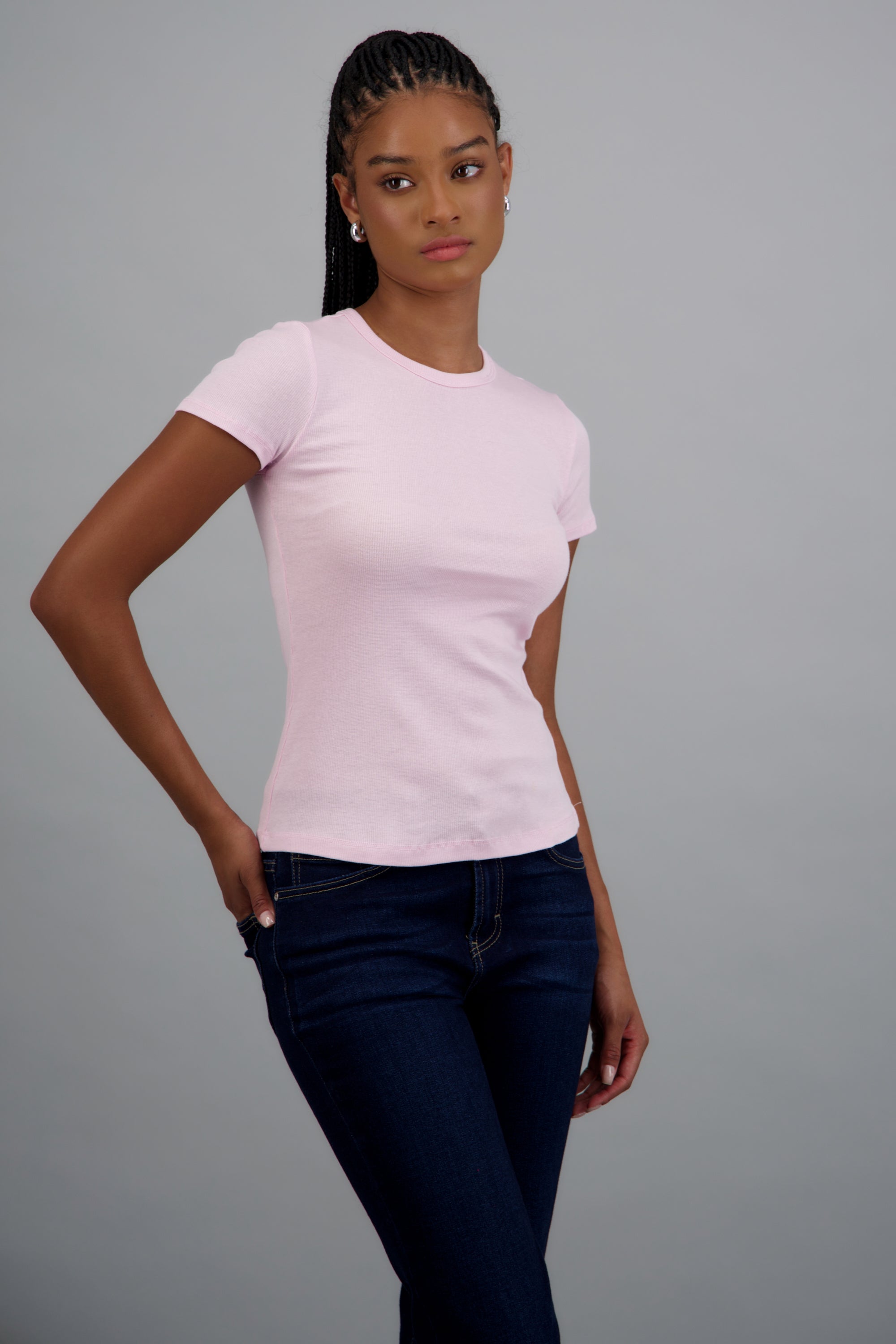 Top manga corta rib liso ROSA PASTEL