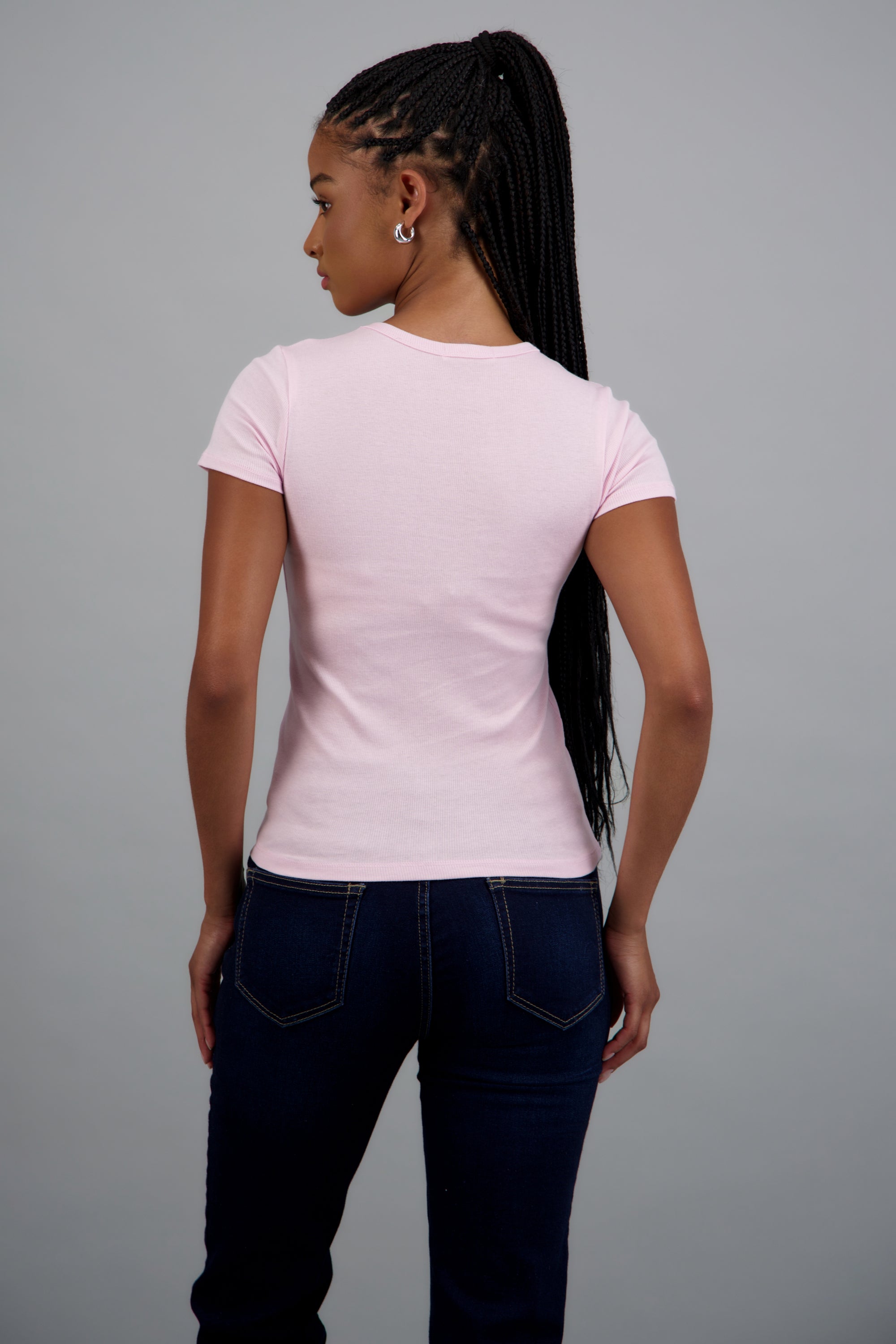 Top manga corta rib liso ROSA PASTEL
