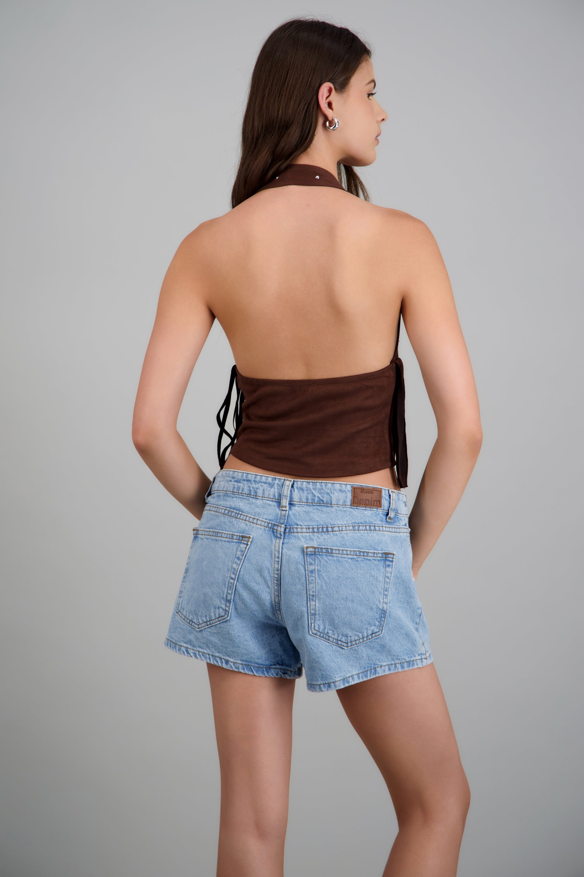 Top halter estoperoles con flecos CHOCOLATE