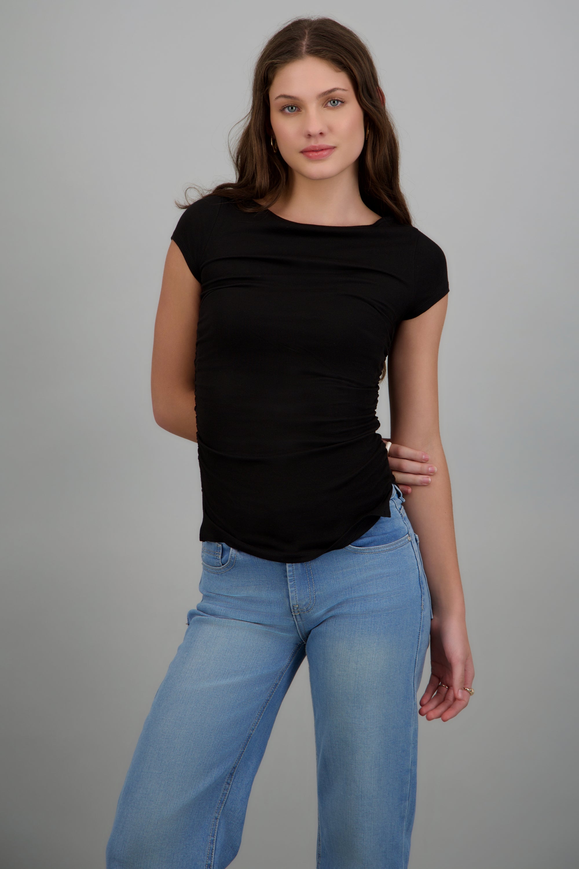 Top drapeado manga corta NEGRO