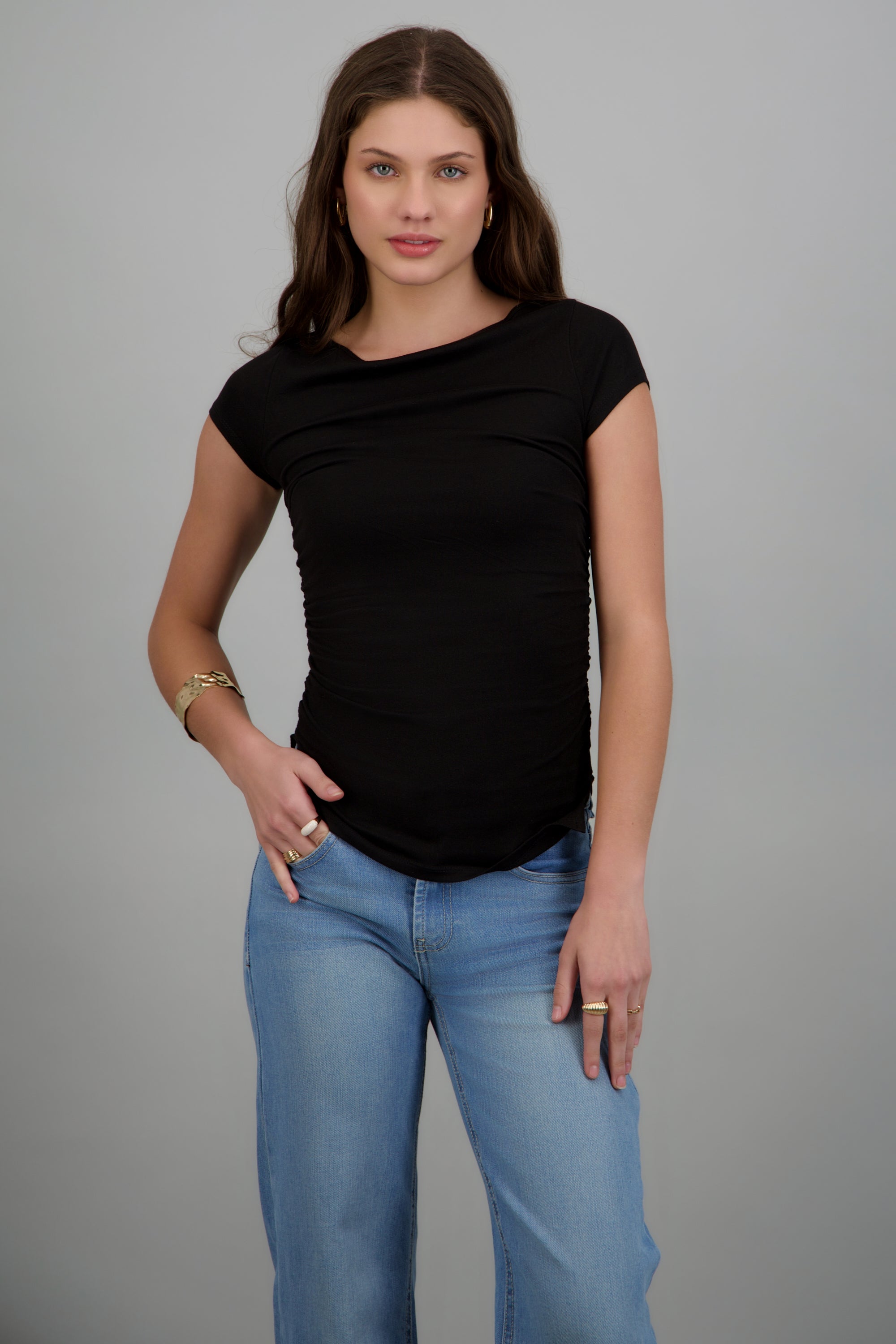 Top drapeado manga corta NEGRO