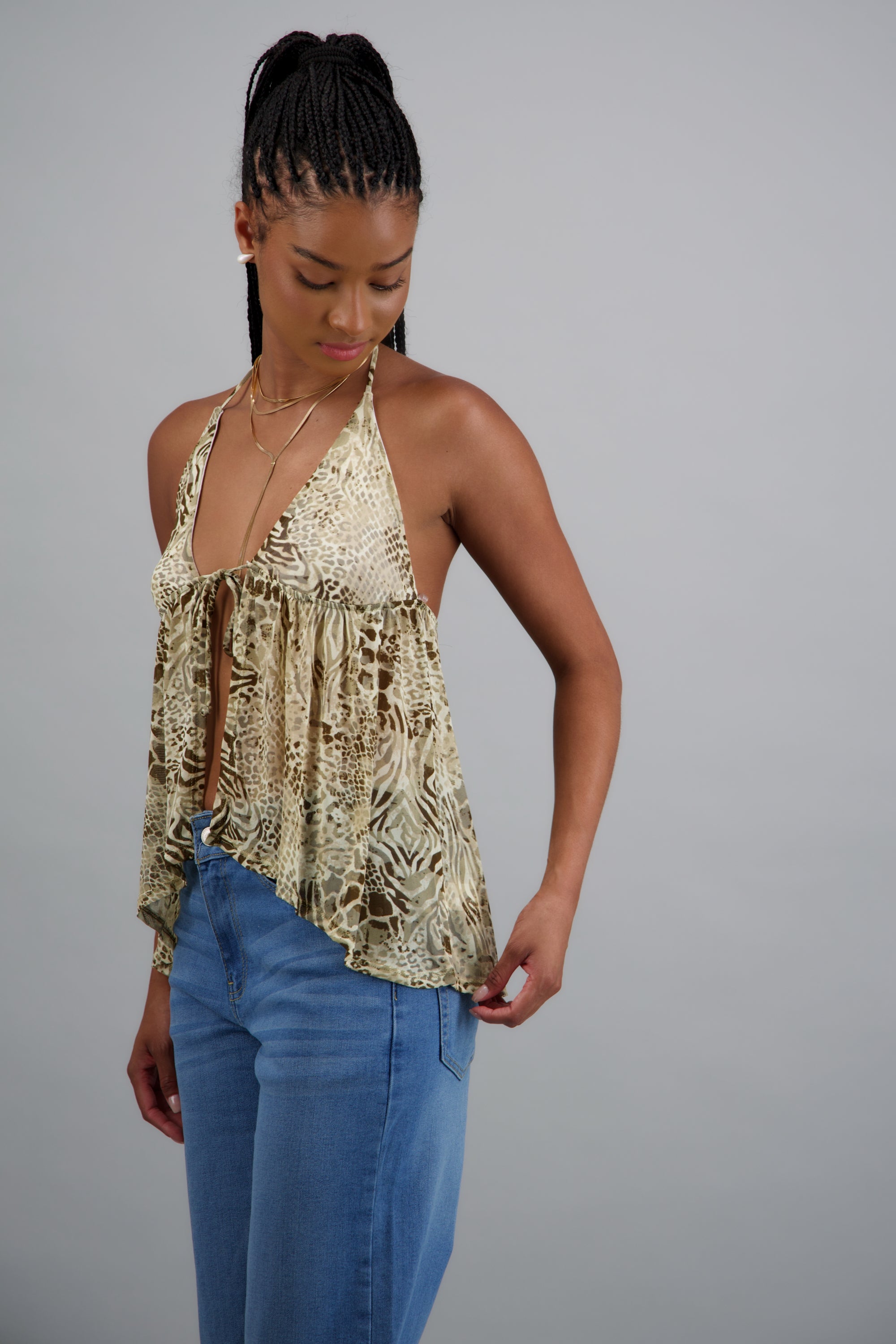 Top halter animal print CAFE COMBO
