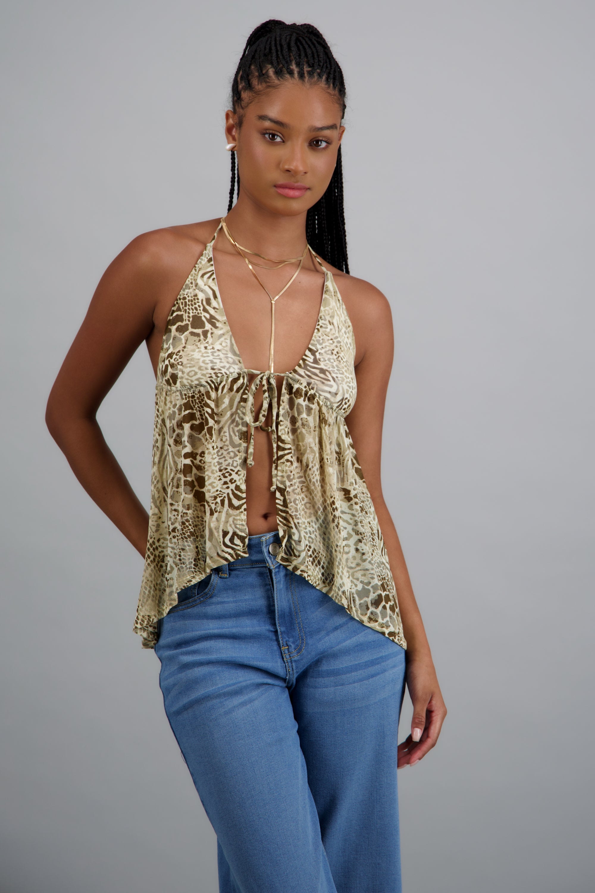 Top halter animal print CAFE COMBO