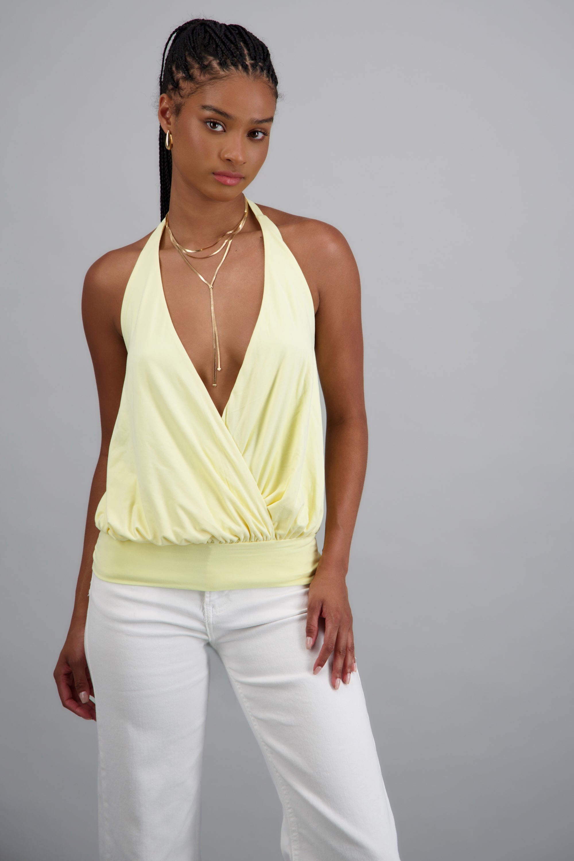 Top halter detalle cruzado AMARILLO PASTEL
