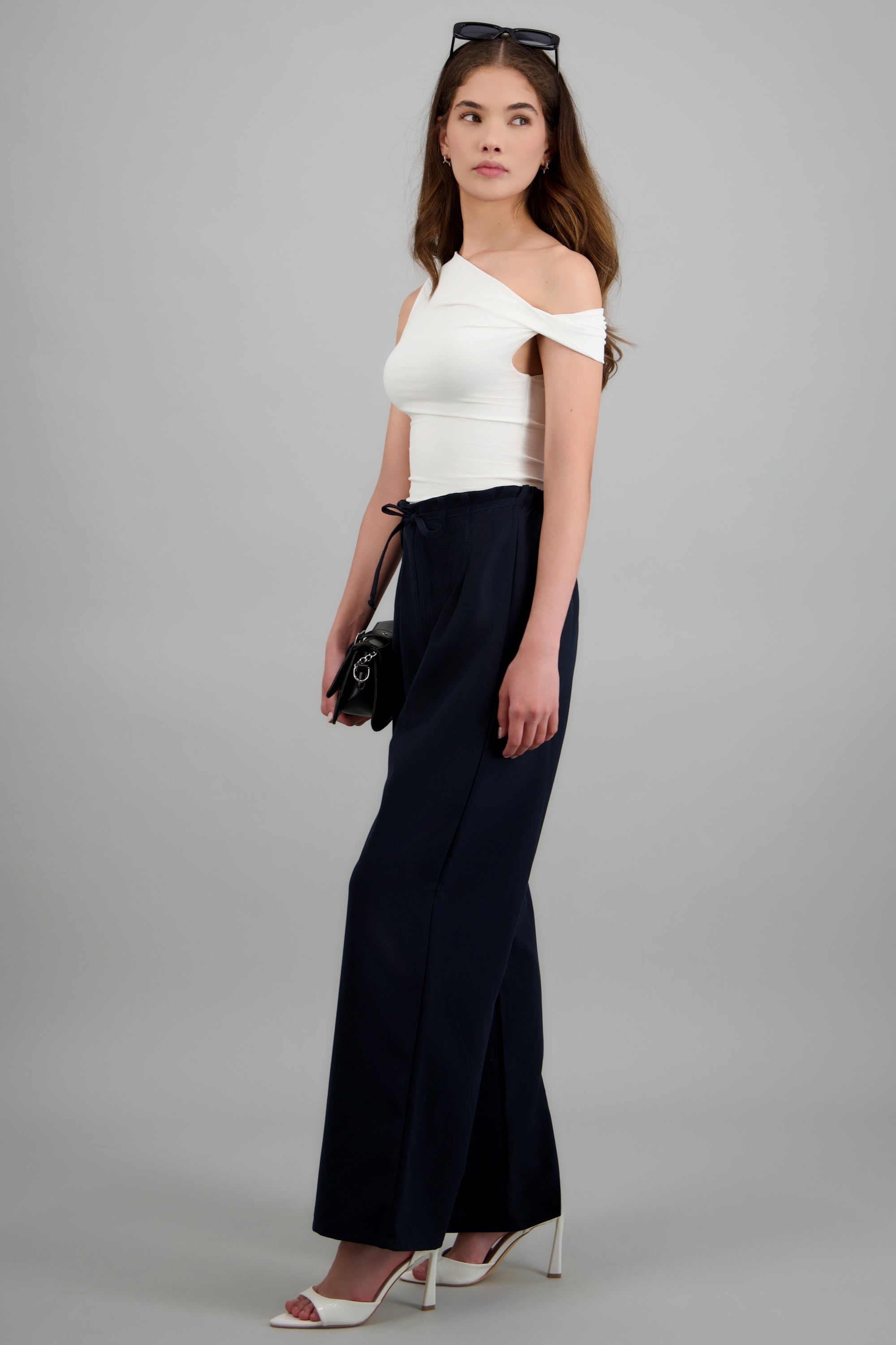 Pantalon doble pinza detalle amarre MARINO