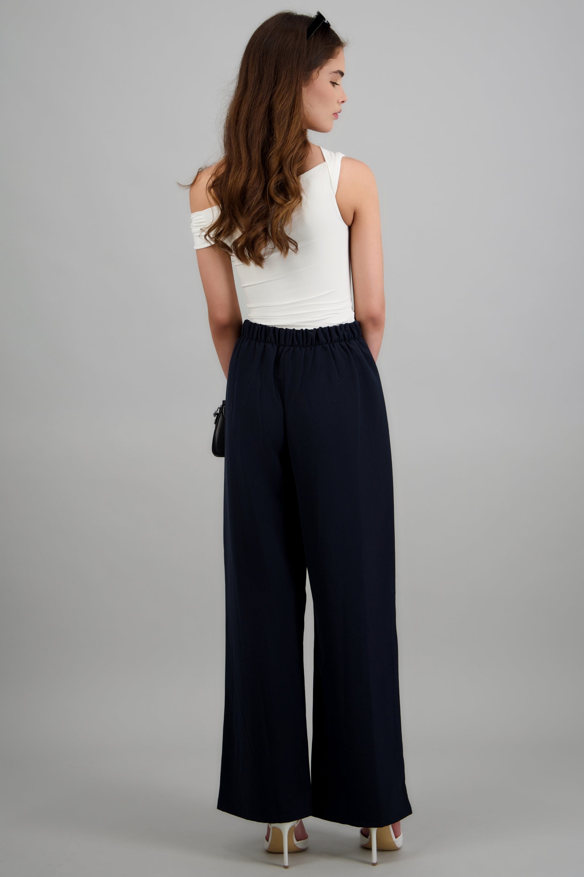 Pantalon doble pinza detalle amarre MARINO