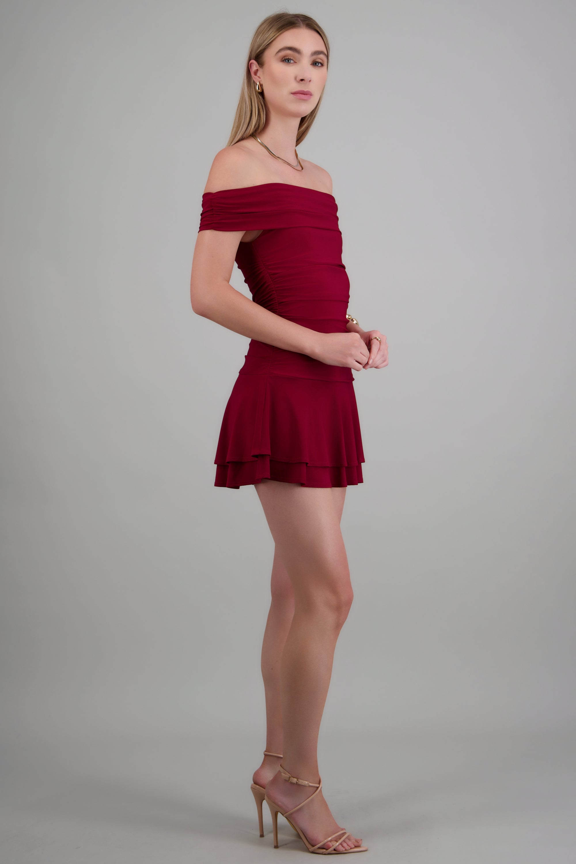 Vestido drapeado mini off shoulder VINO