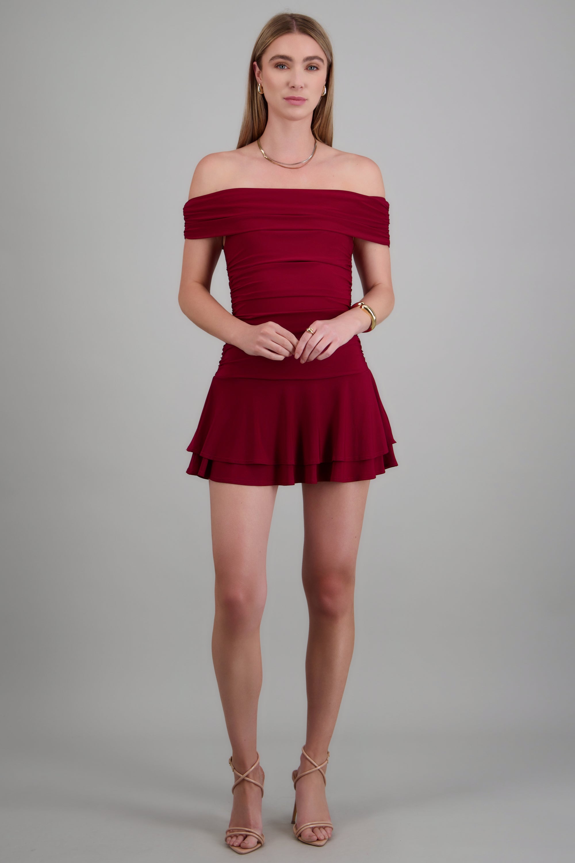 Vestido drapeado mini off shoulder VINO