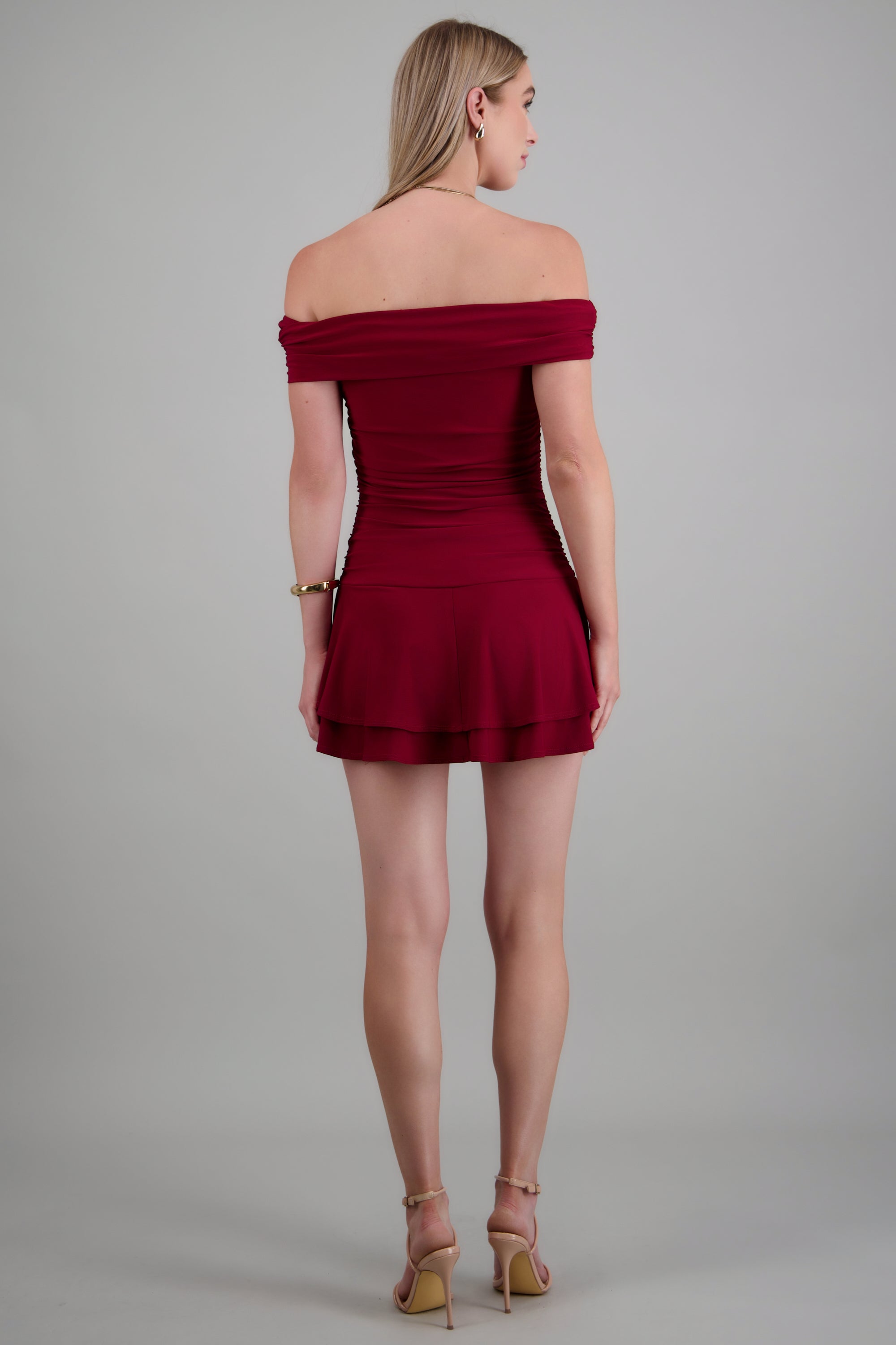Vestido drapeado mini off shoulder VINO