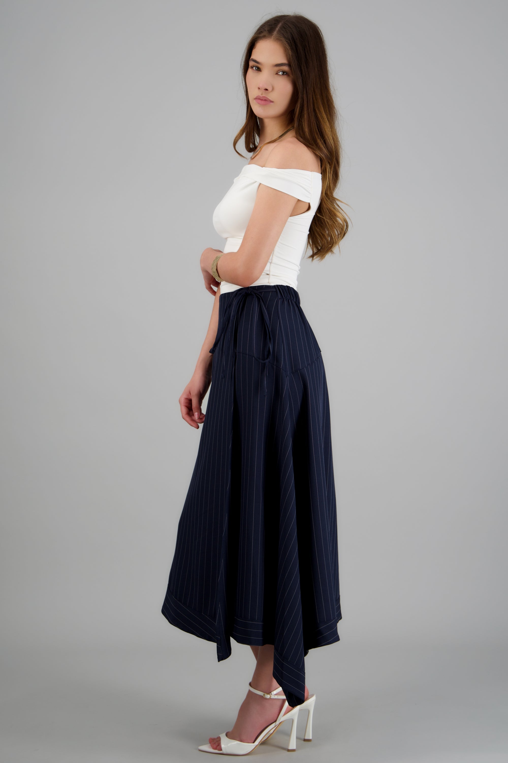 Falda midi asimetrica rayas MARINO COMBO