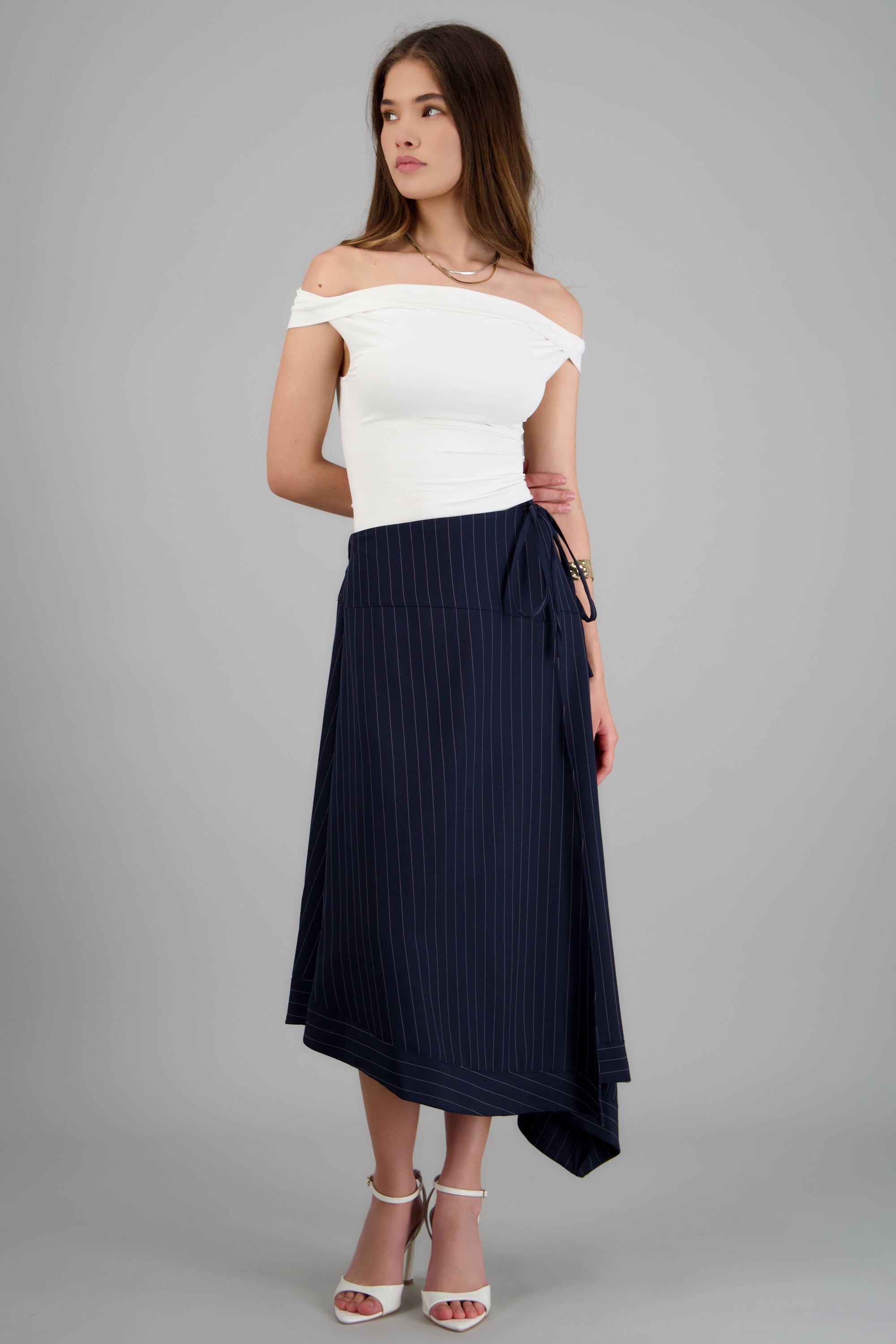 Falda midi asimetrica rayas MARINO COMBO