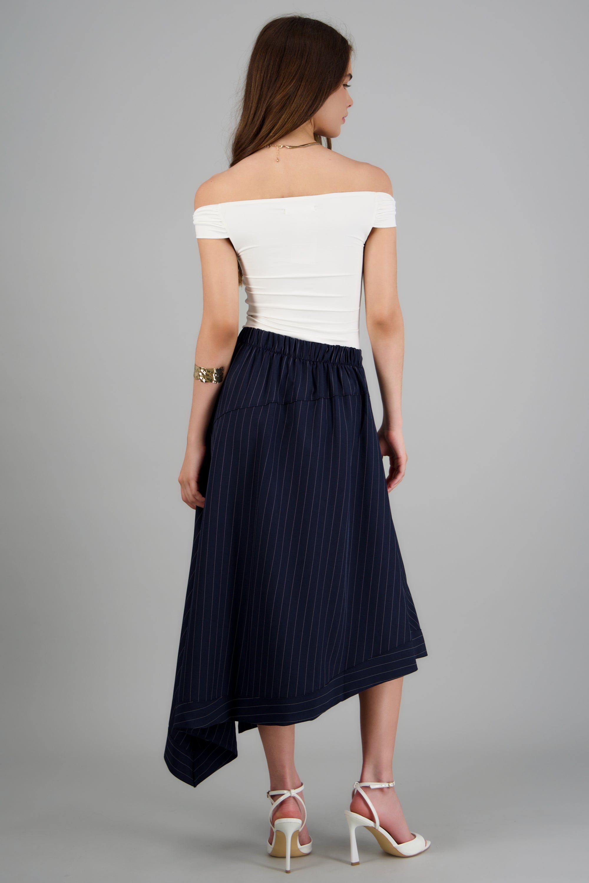 Falda midi asimetrica rayas MARINO COMBO
