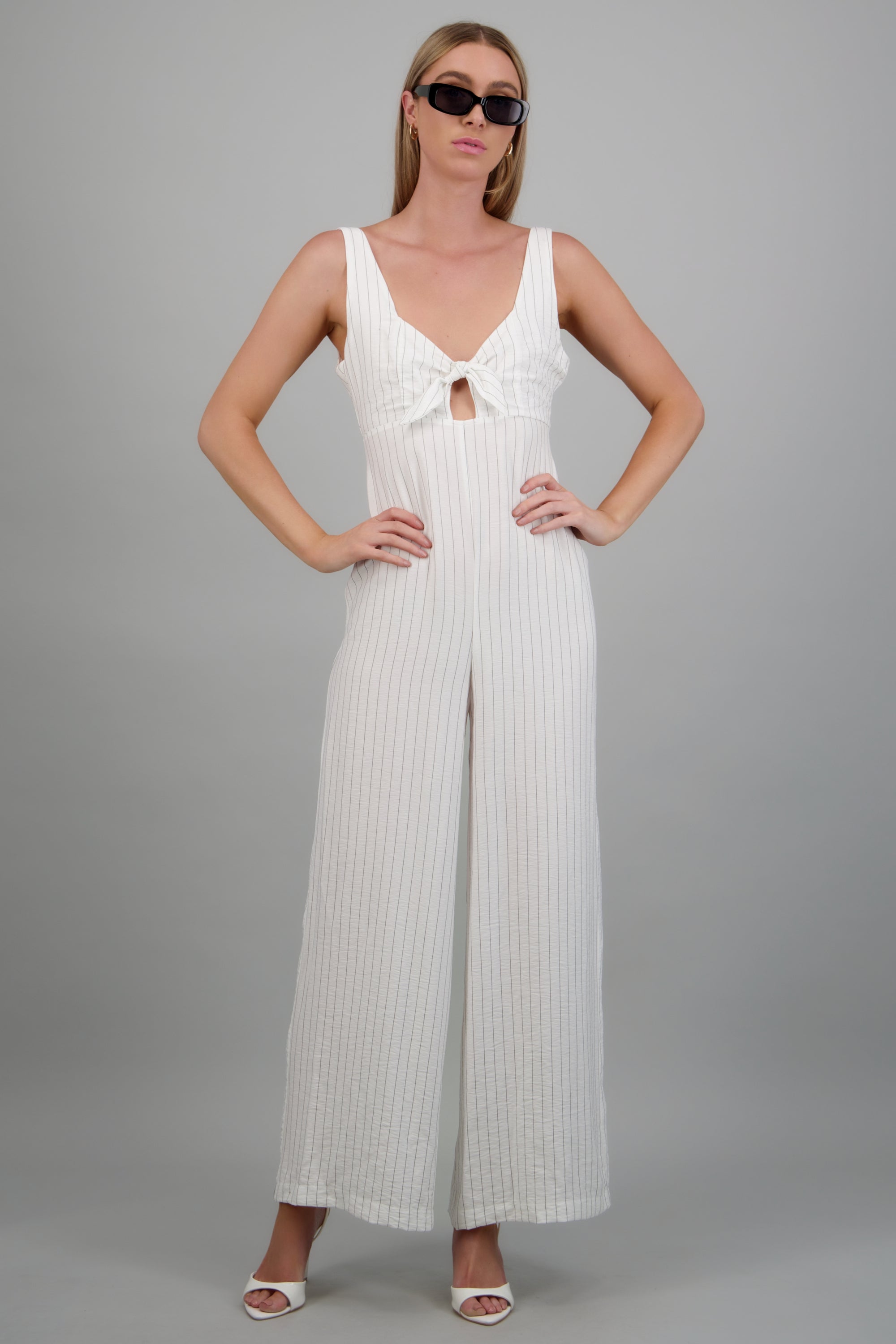Jumpsuit tirantes rayas detalle moño BLANCO COMBO