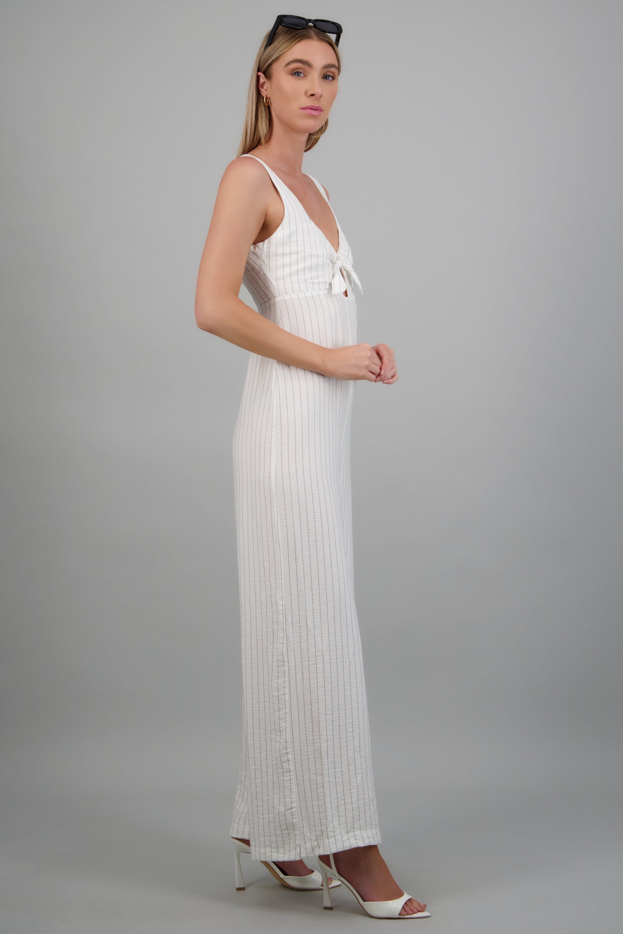 Jumpsuit tirantes rayas detalle moño BLANCO COMBO